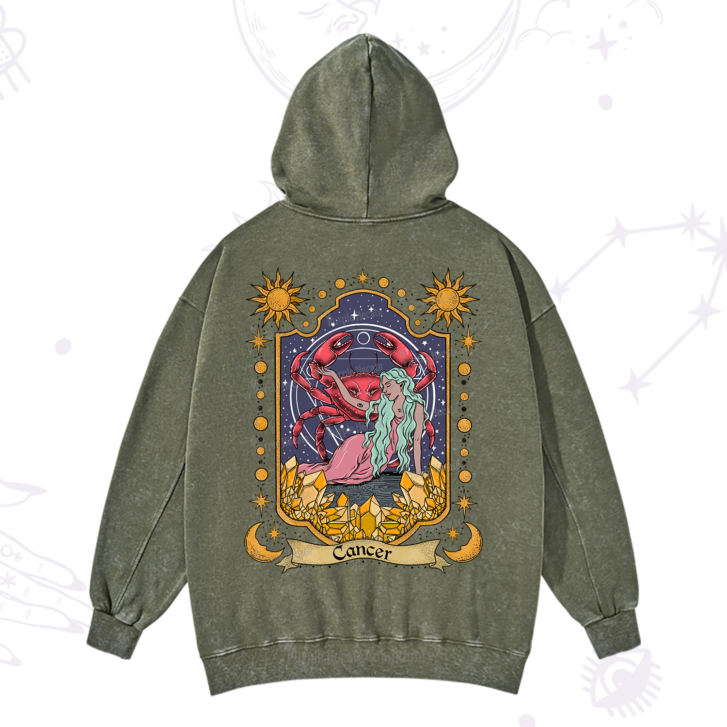 Purplehecate Cancer Zodiac Washed Hoodie