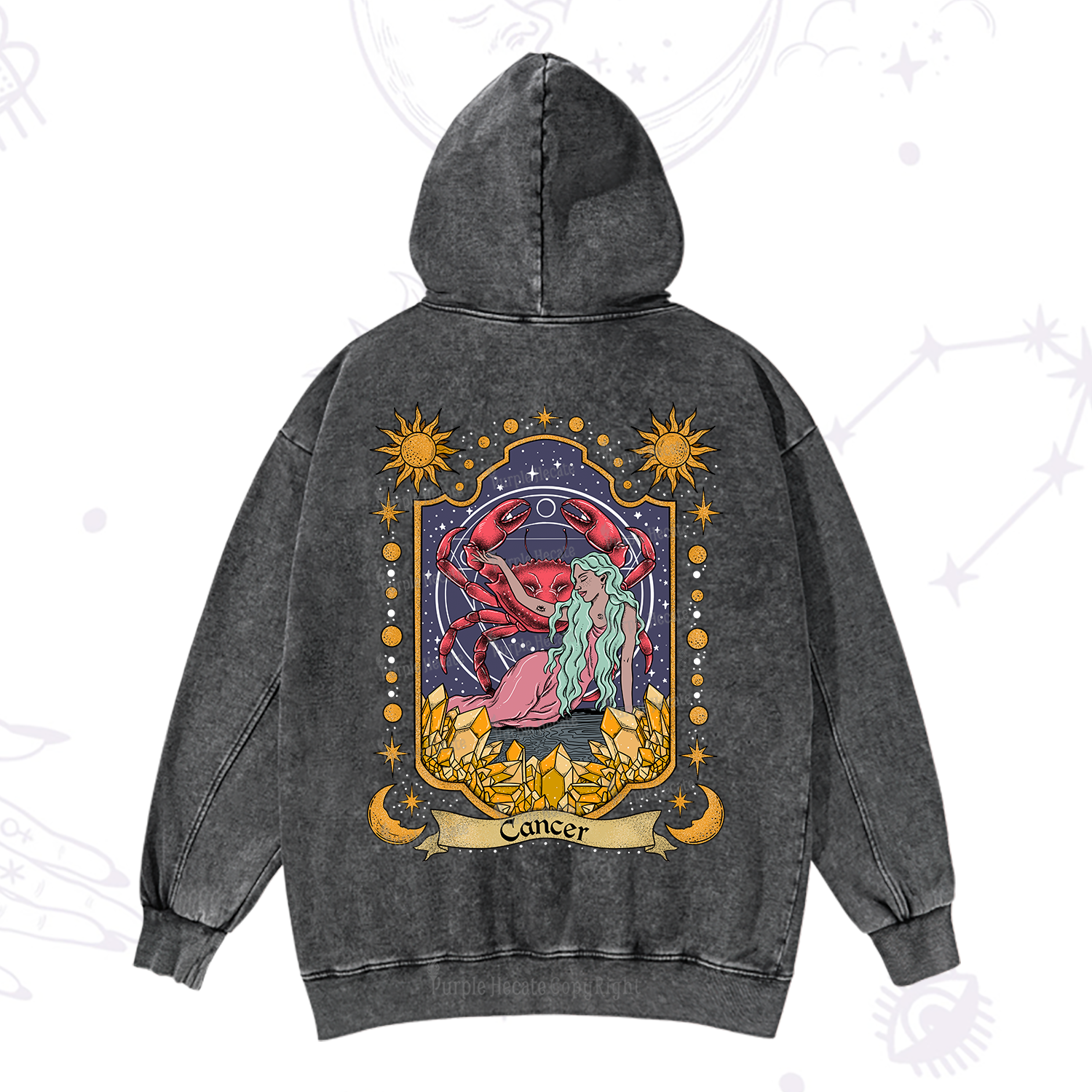 Purplehecate Cancer Zodiac Washed Hoodie