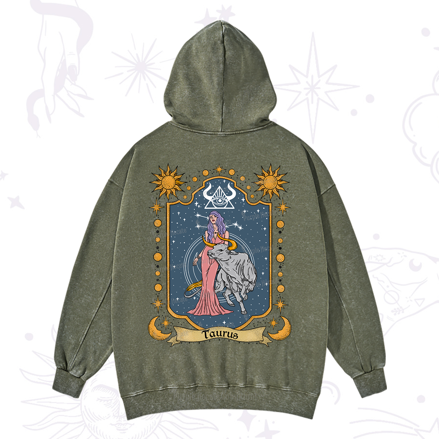 Purplehecate Taurus Zodiac Washed Hoodie