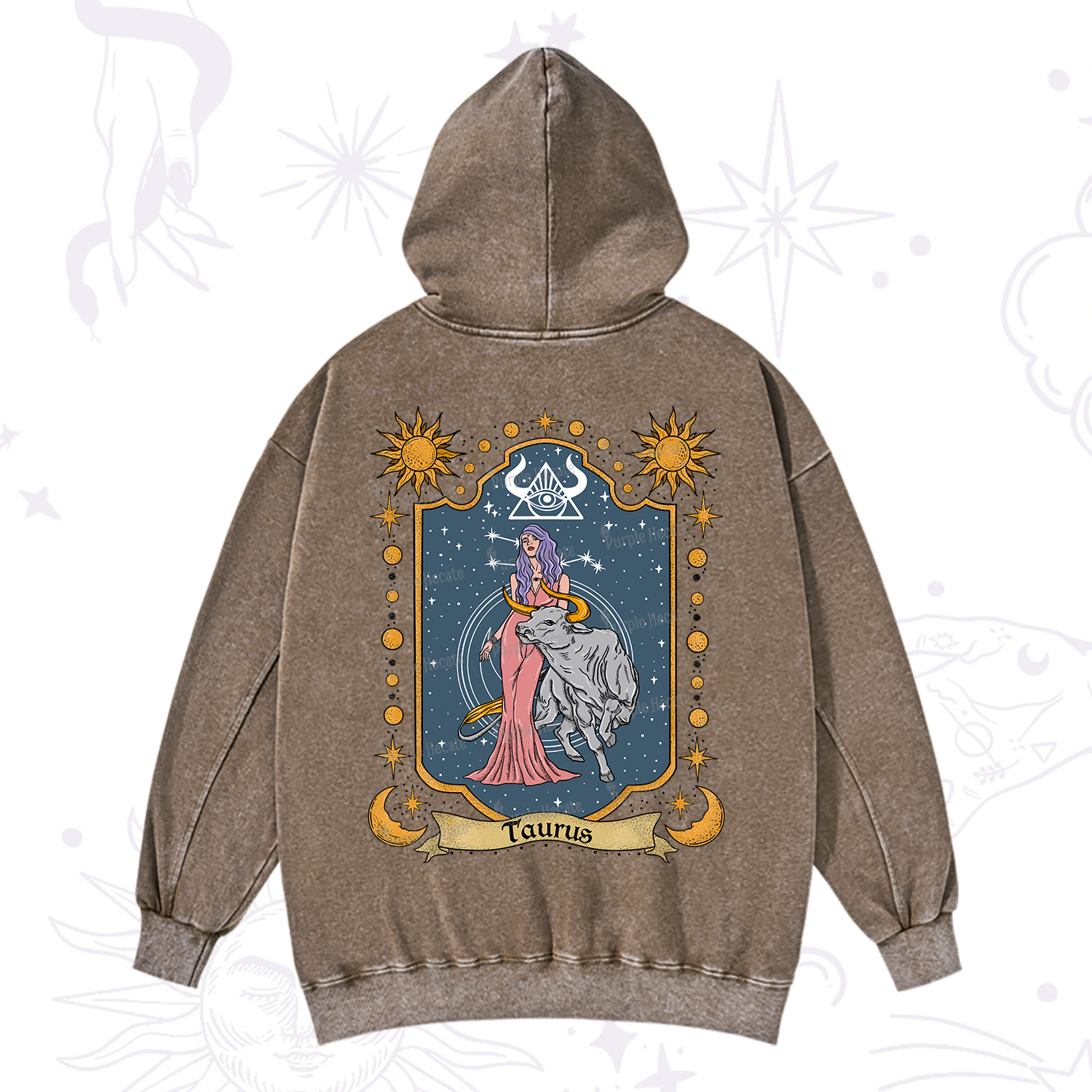 Purplehecate Taurus Zodiac Washed Hoodie