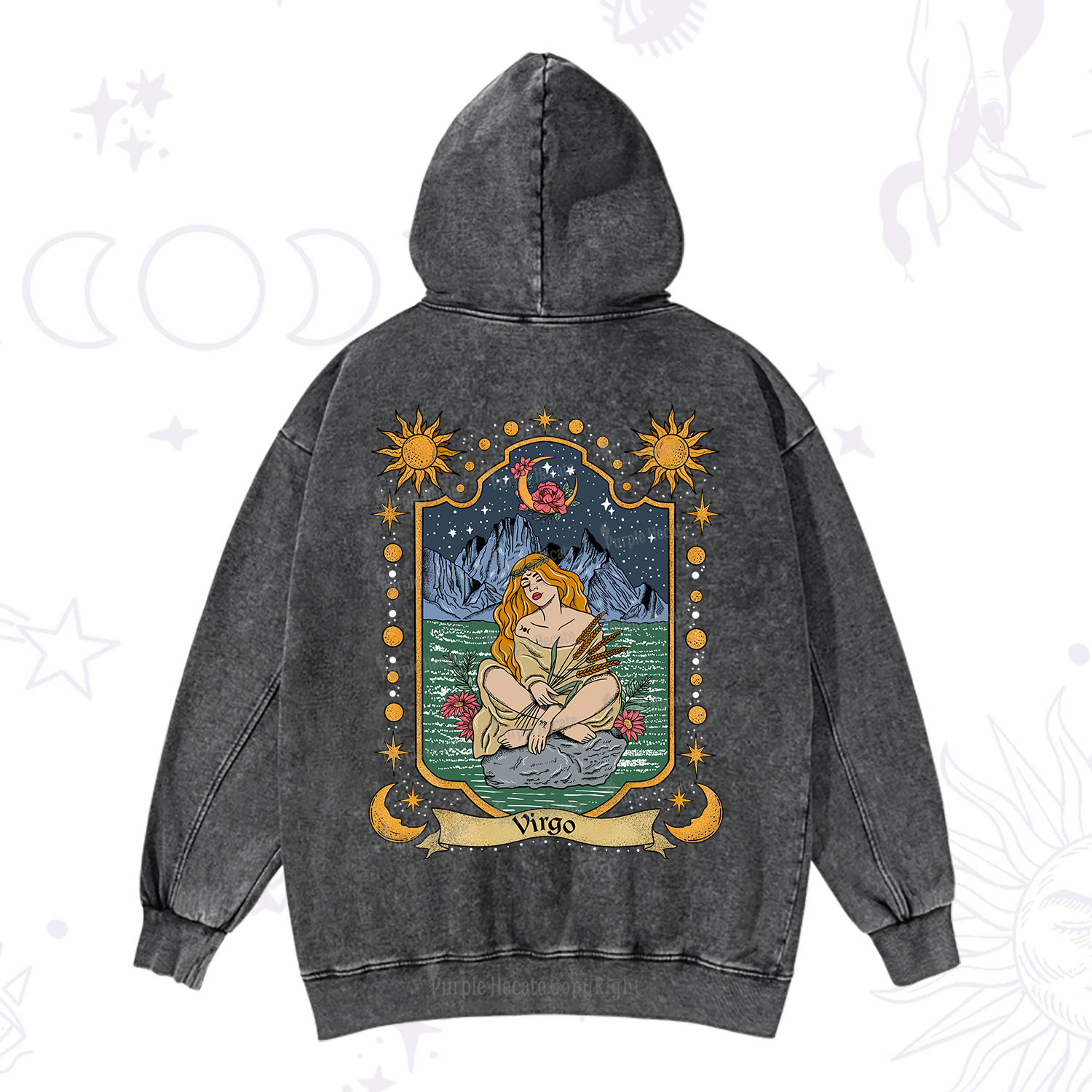 Purplehecate Virgo Zodiac Washed Hoodie