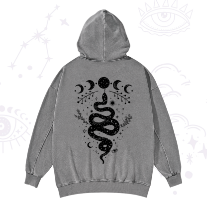 Purplehecate Snake And Moon Phase Comfort Washed Hoodie