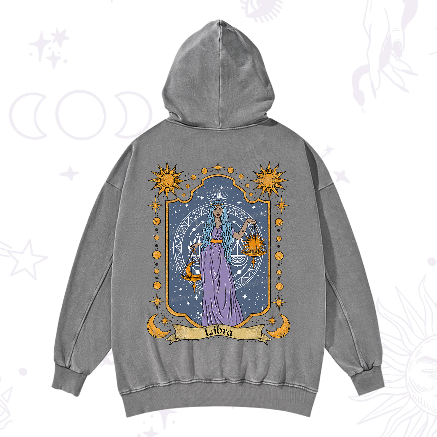 Purplehecate Libra Zodiac Washed Hoodie