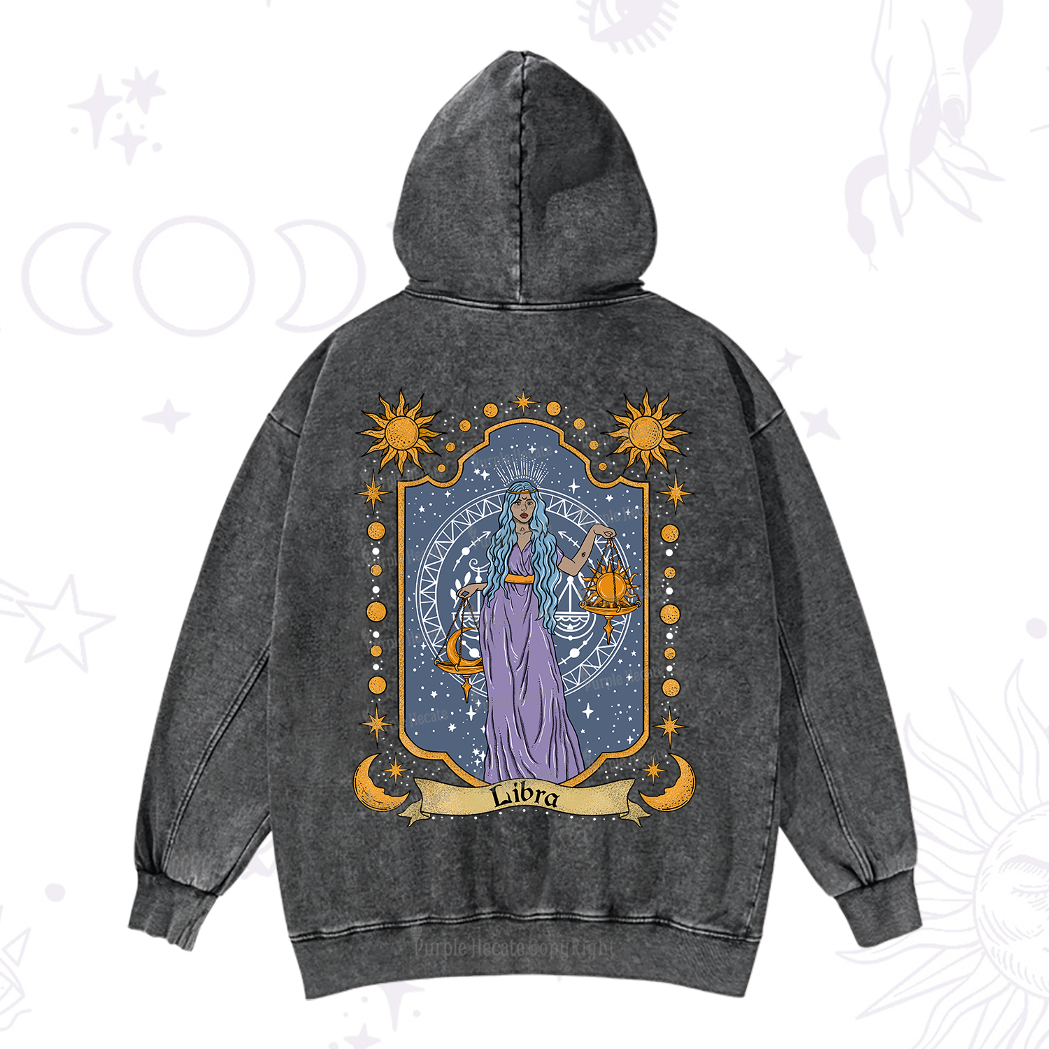 Purplehecate Libra Zodiac Washed Hoodie