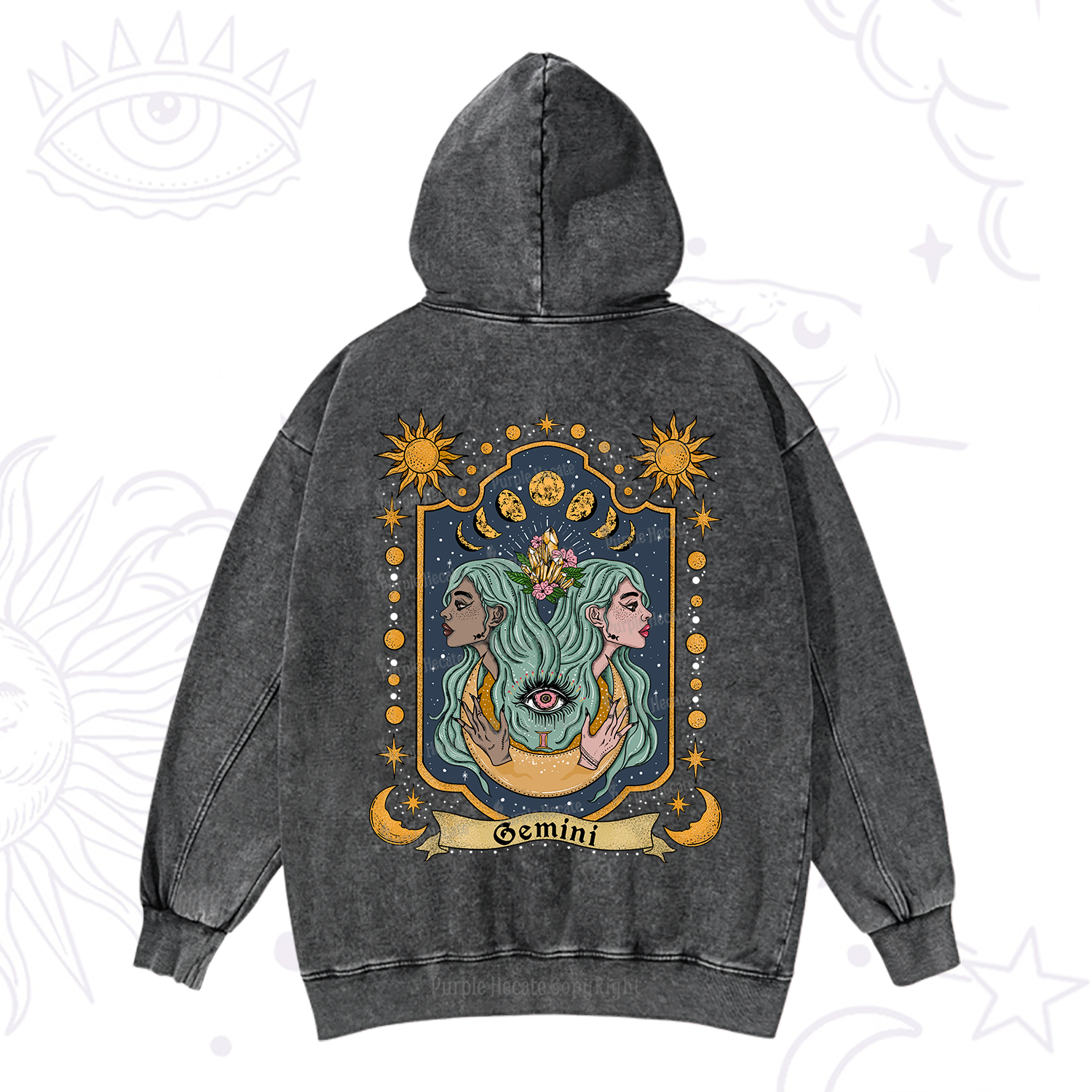 Purplehecate Gemini Zodiac Washed Hoodie