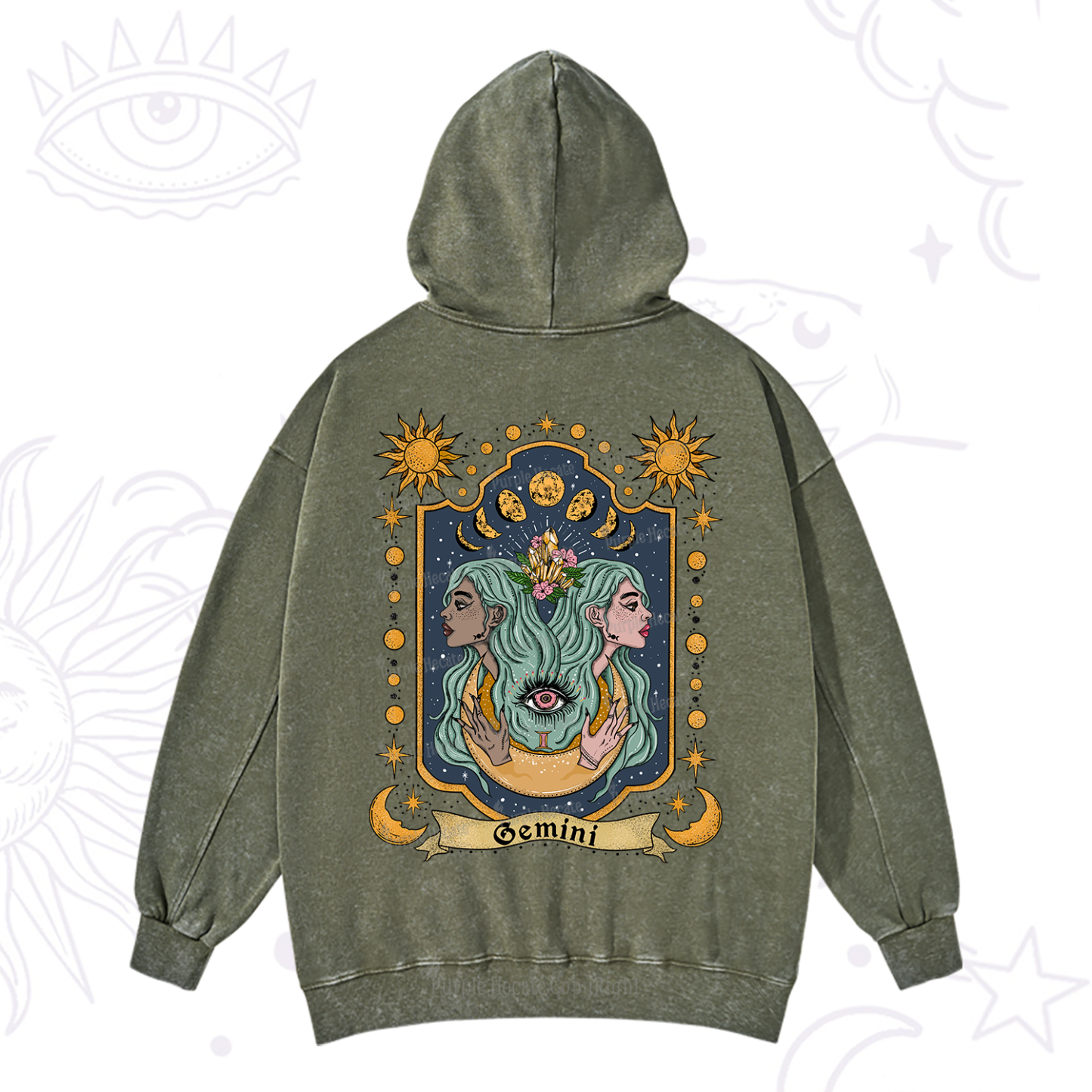 Purplehecate Gemini Zodiac Washed Hoodie