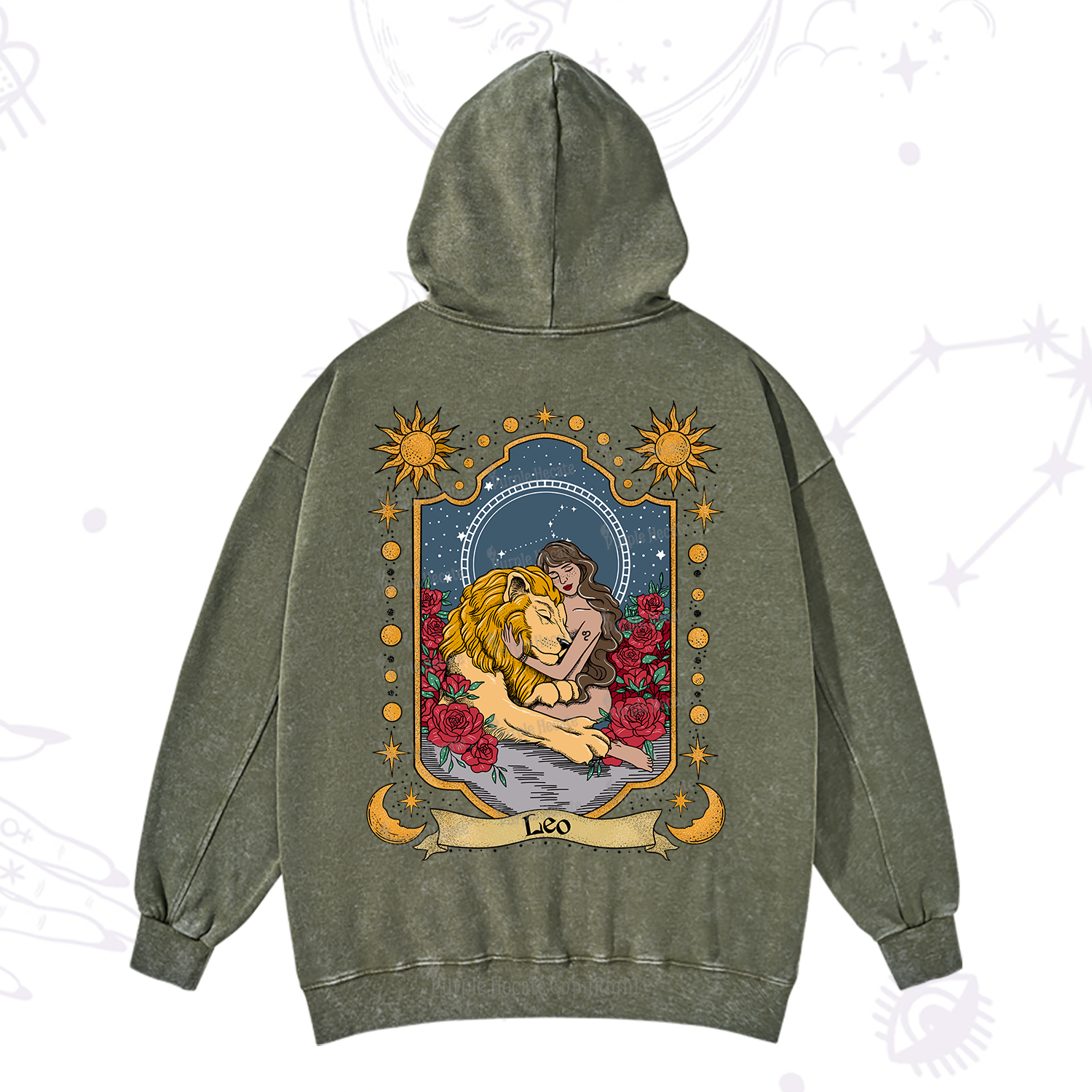 Purplehecate Leo Zodiac Washed Hoodie