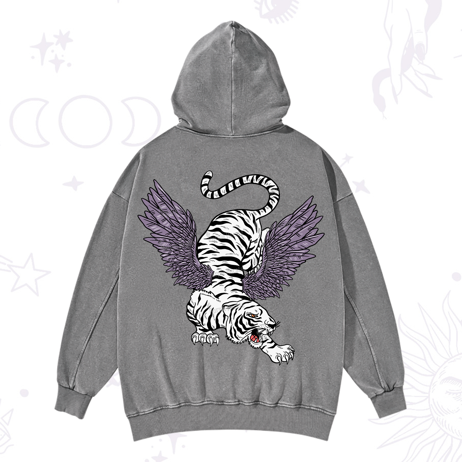 Purplehecate Tiger With Wings Washed Hoodie