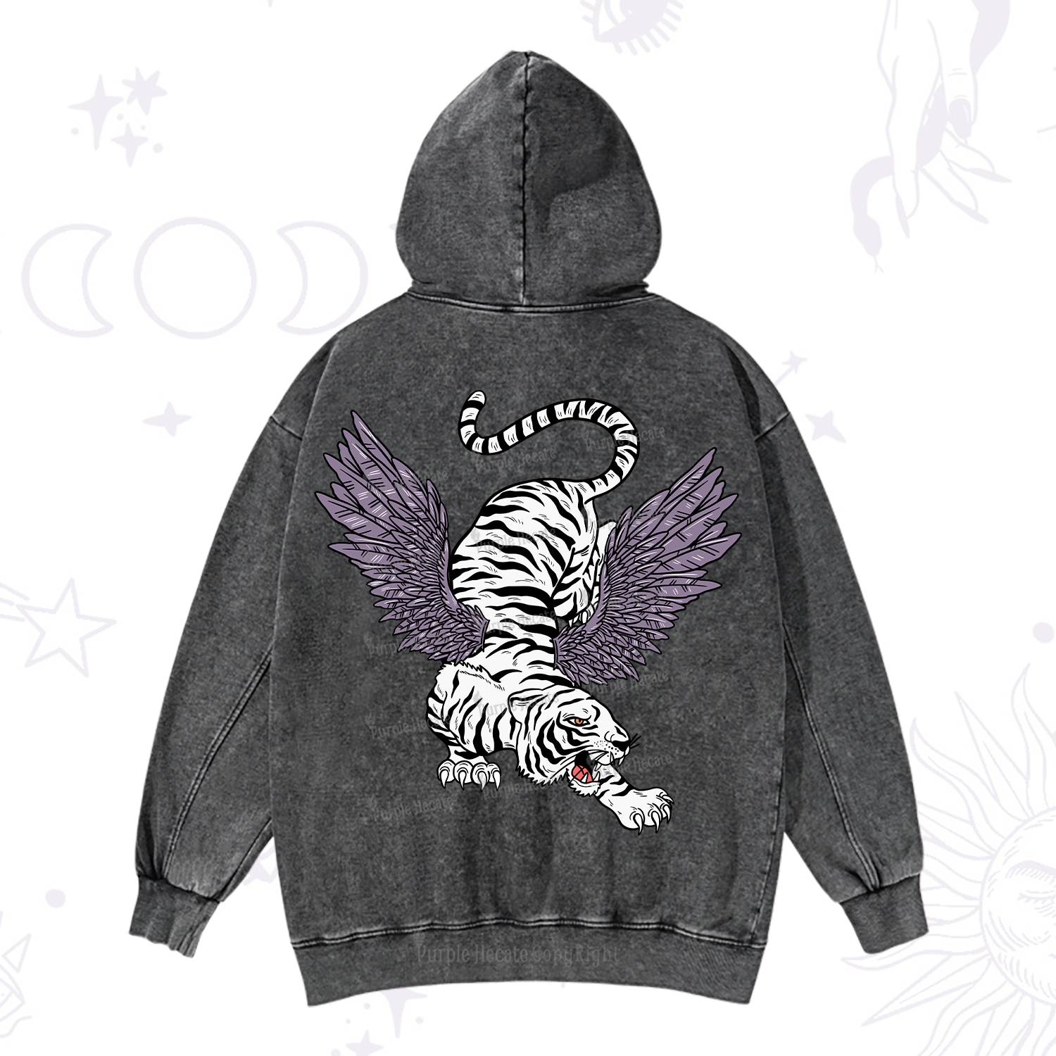 Purplehecate Tiger With Wings Washed Hoodie