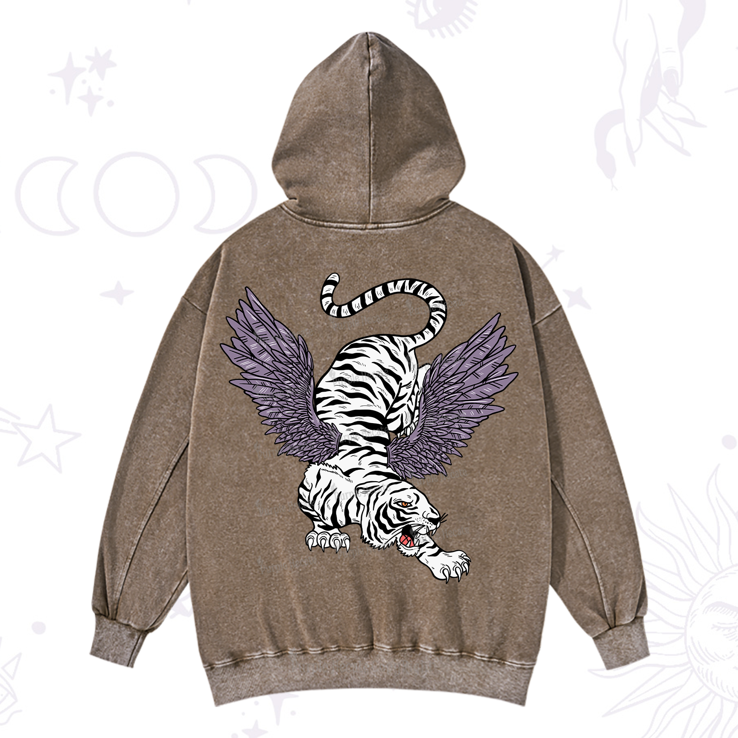 Purplehecate Tiger With Wings Washed Hoodie