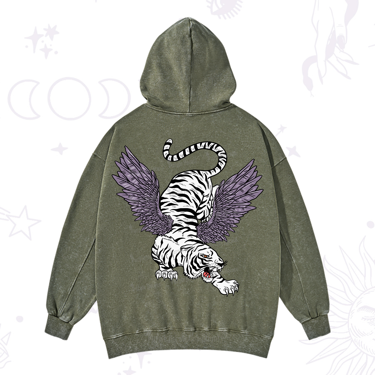 Purplehecate Tiger With Wings Washed Hoodie