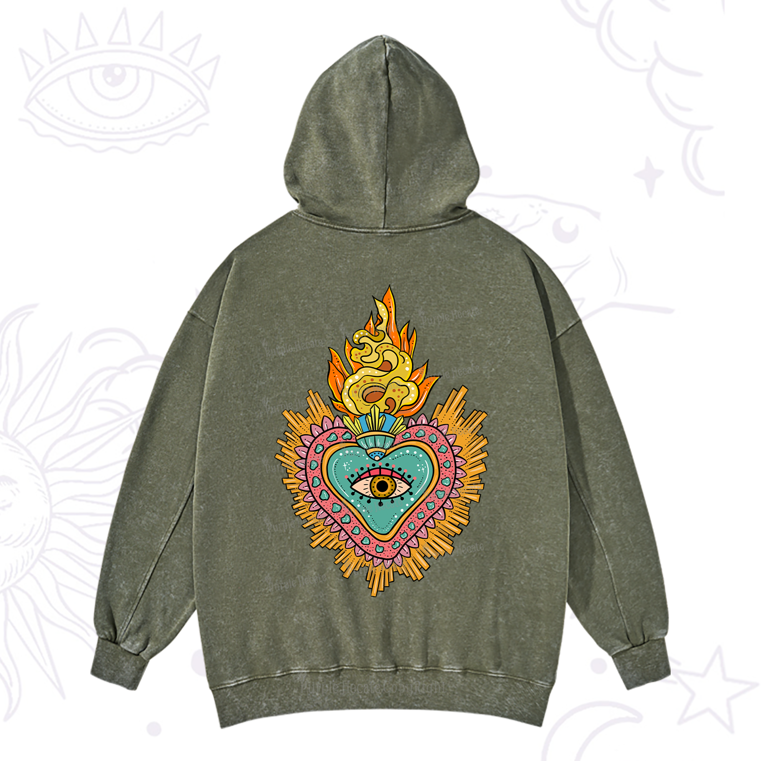 Purplehecate Rainbow Sacred Heart Washed Hoodie
