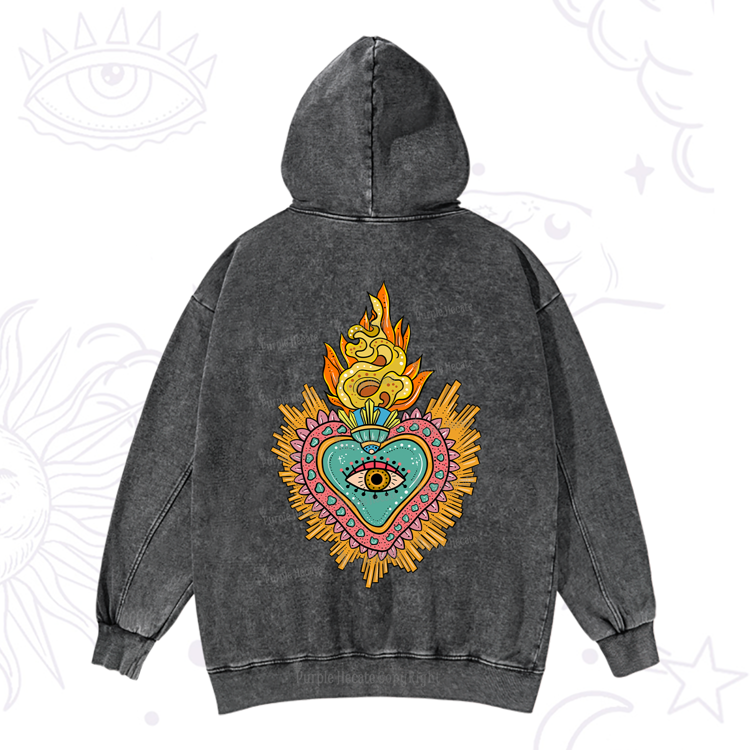 Purplehecate Rainbow Sacred Heart Washed Hoodie