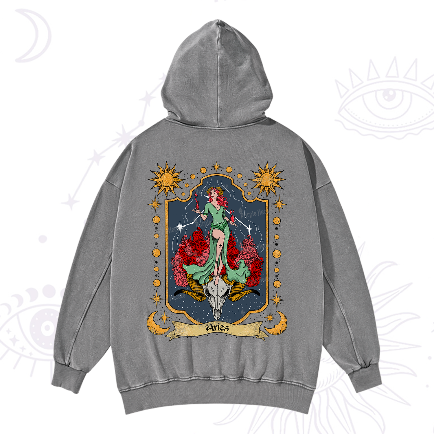 Purplehecate Aries Zodiac Washed Hoodie