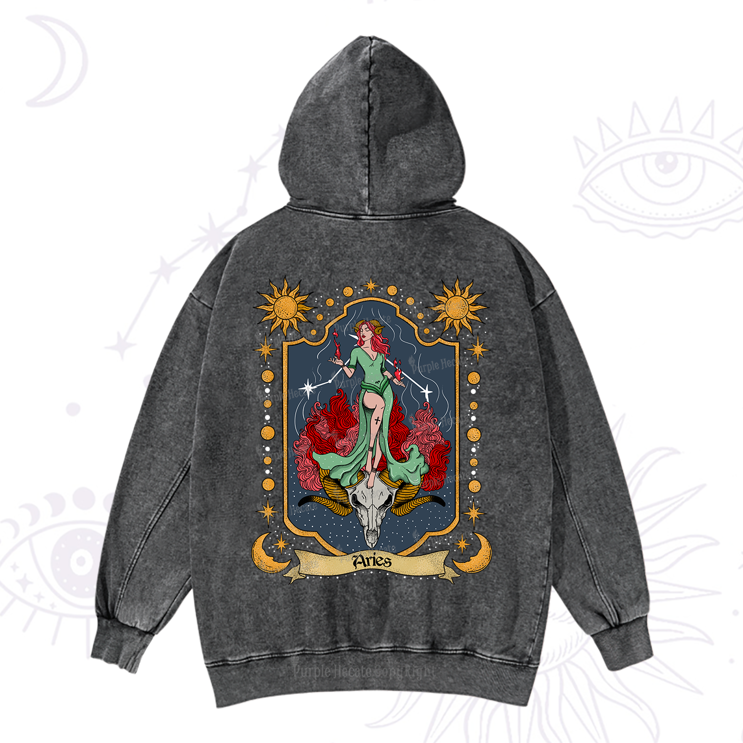 Purplehecate Aries Zodiac Washed Hoodie