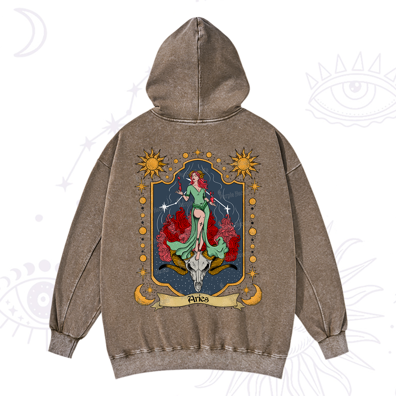 Purplehecate Aries Zodiac Washed Hoodie