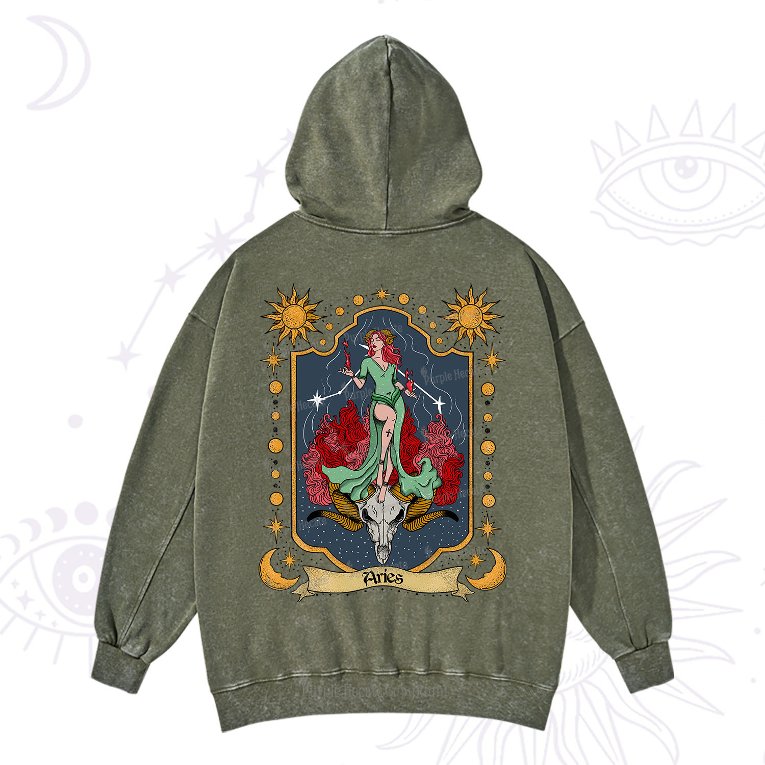 Purplehecate Aries Zodiac Washed Hoodie