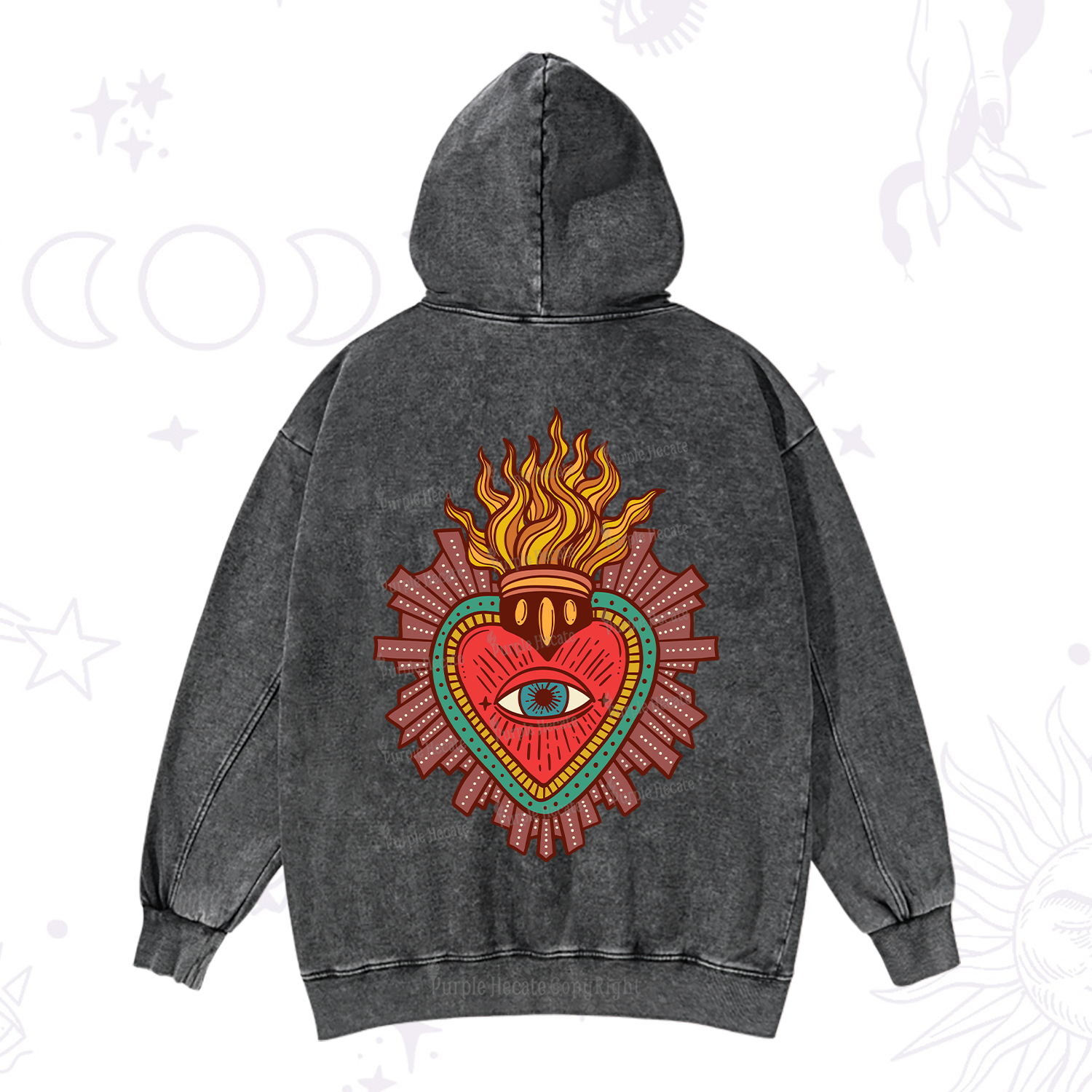 Purplehecate Sacred Heart Washed Hoodie