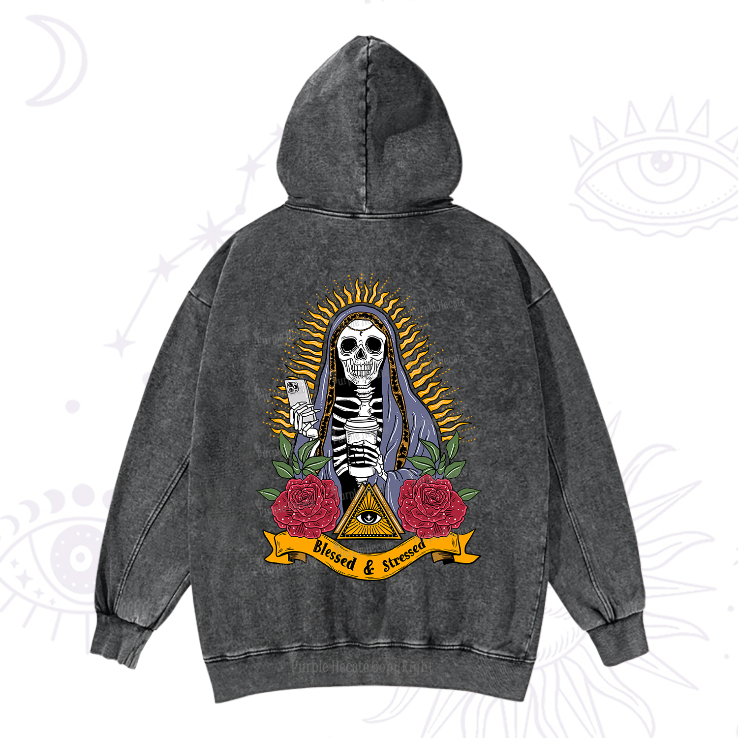 Purplehecate Blessed And Stressed Washed Hoodie