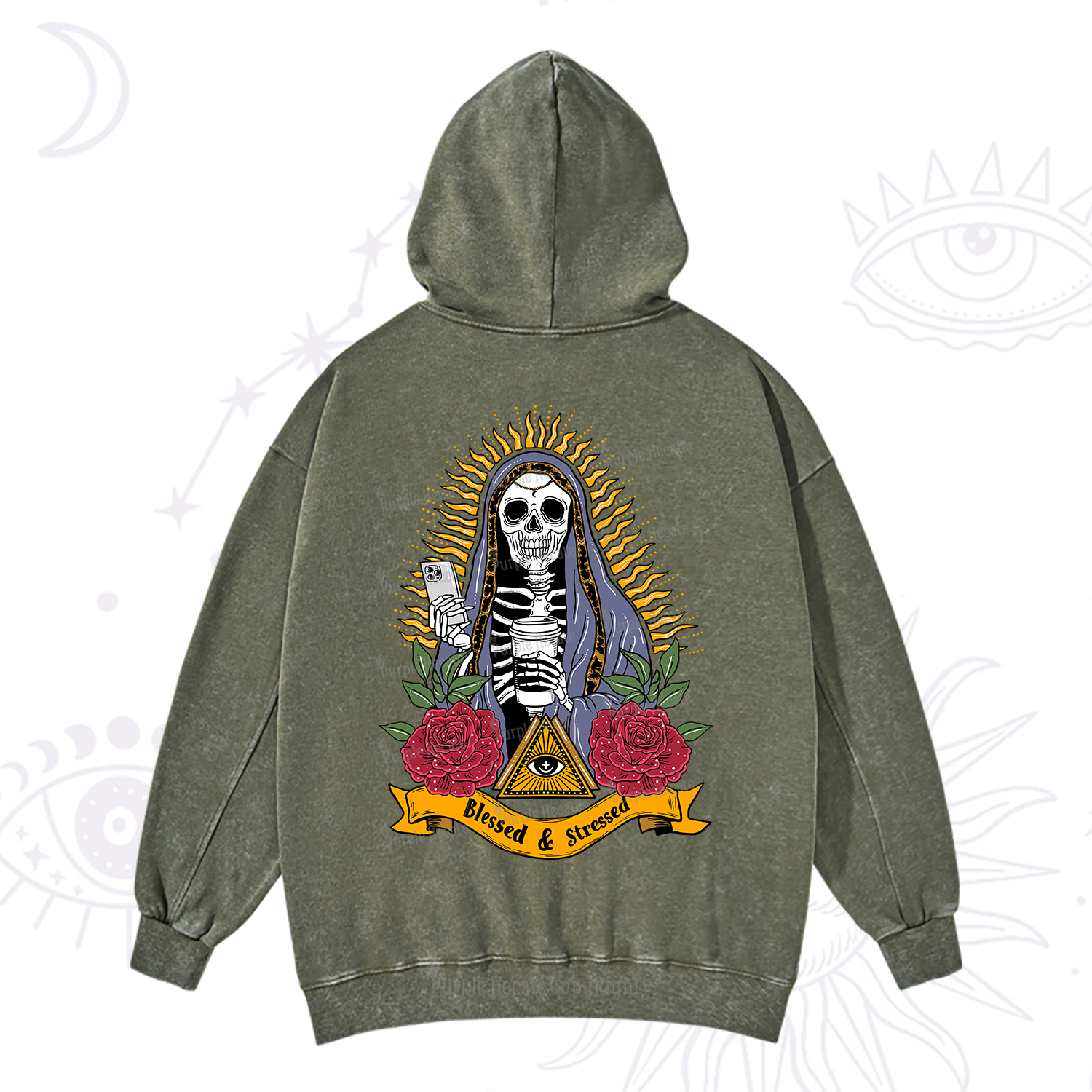 Purplehecate Blessed And Stressed Washed Hoodie