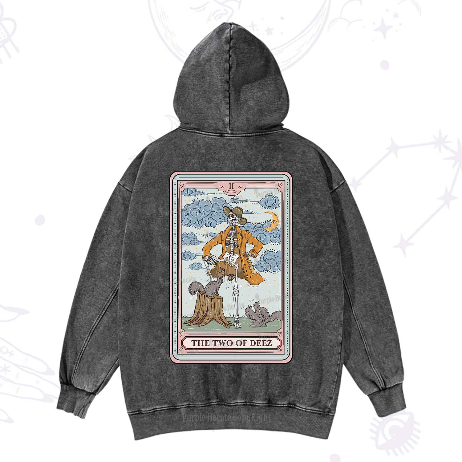 Purplehecate The Two Of Deez Tarot Washed Hoodie