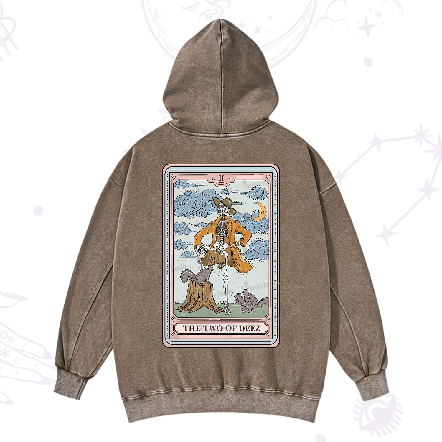 Purplehecate The Two Of Deez Tarot Washed Hoodie