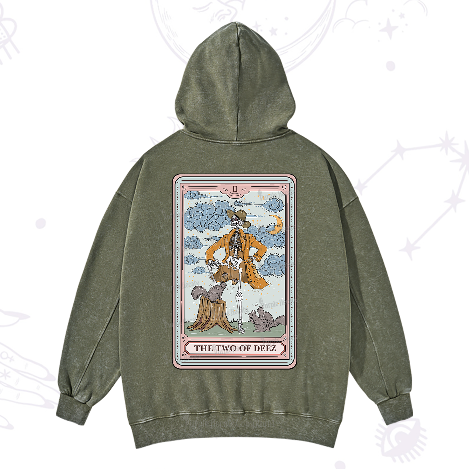 Purplehecate The Two Of Deez Tarot Washed Hoodie