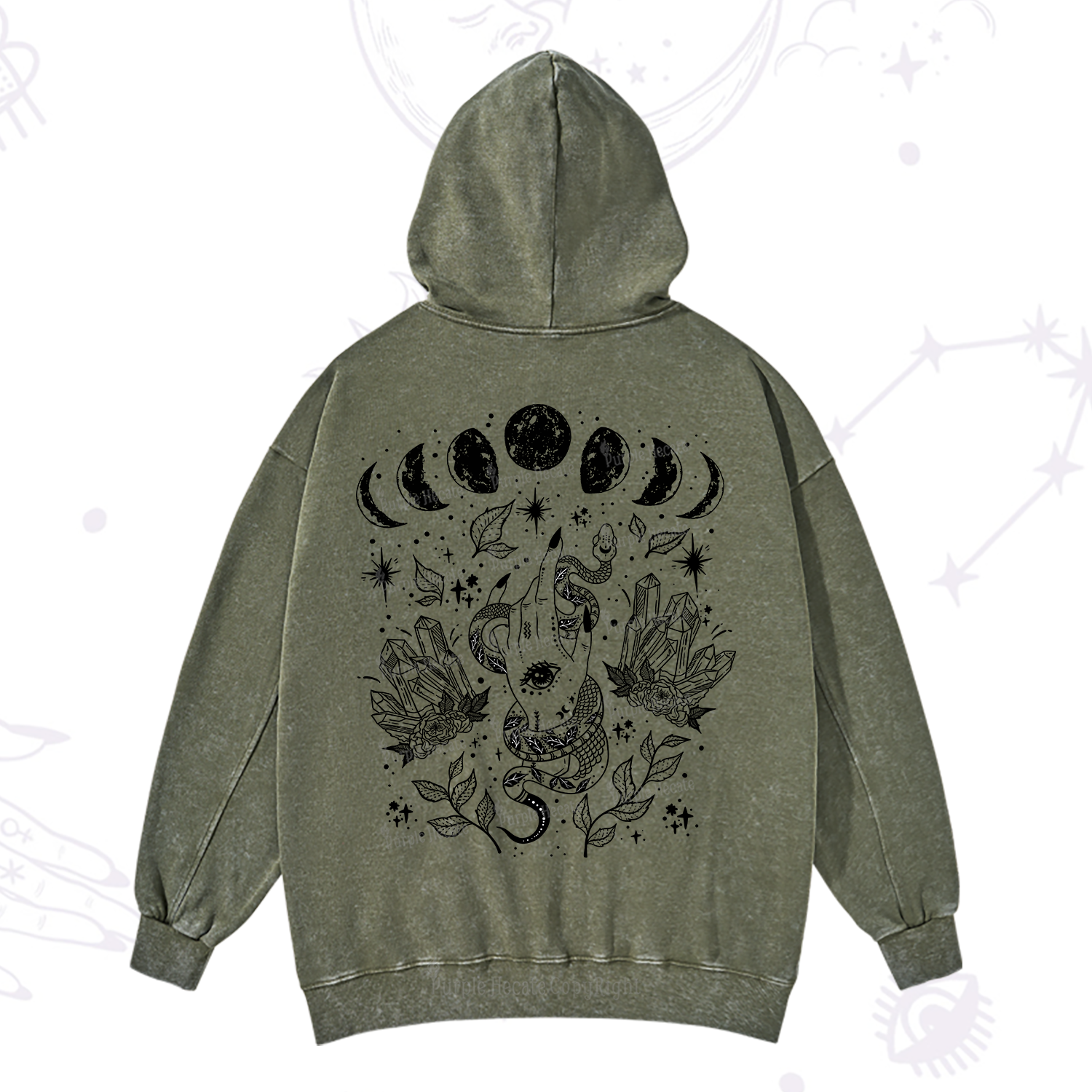 Purplehecate Reach For The Moon Washed Hoodie