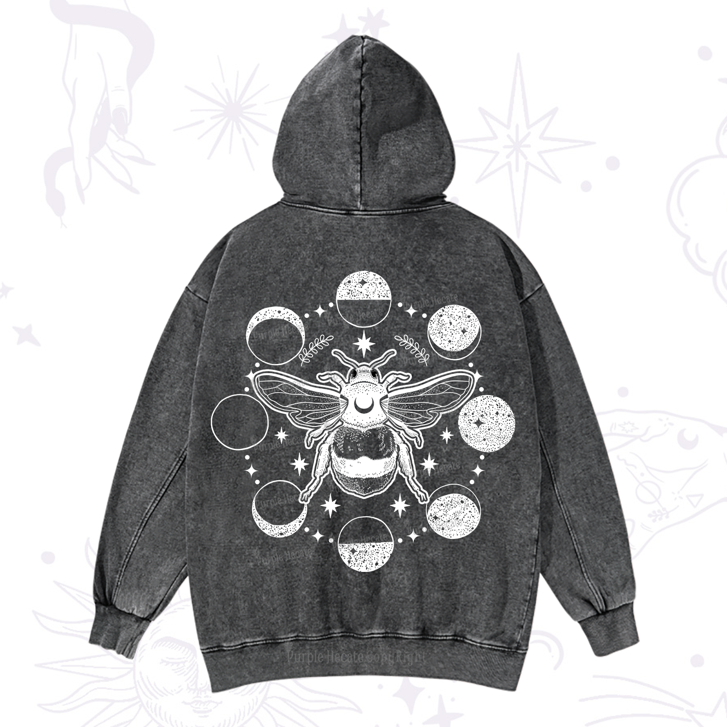 Purplehecate Moon Bee Washed Hoodie