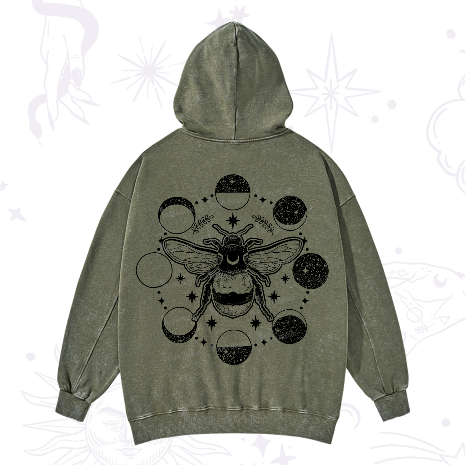 Purplehecate Moon Bee Washed Hoodie