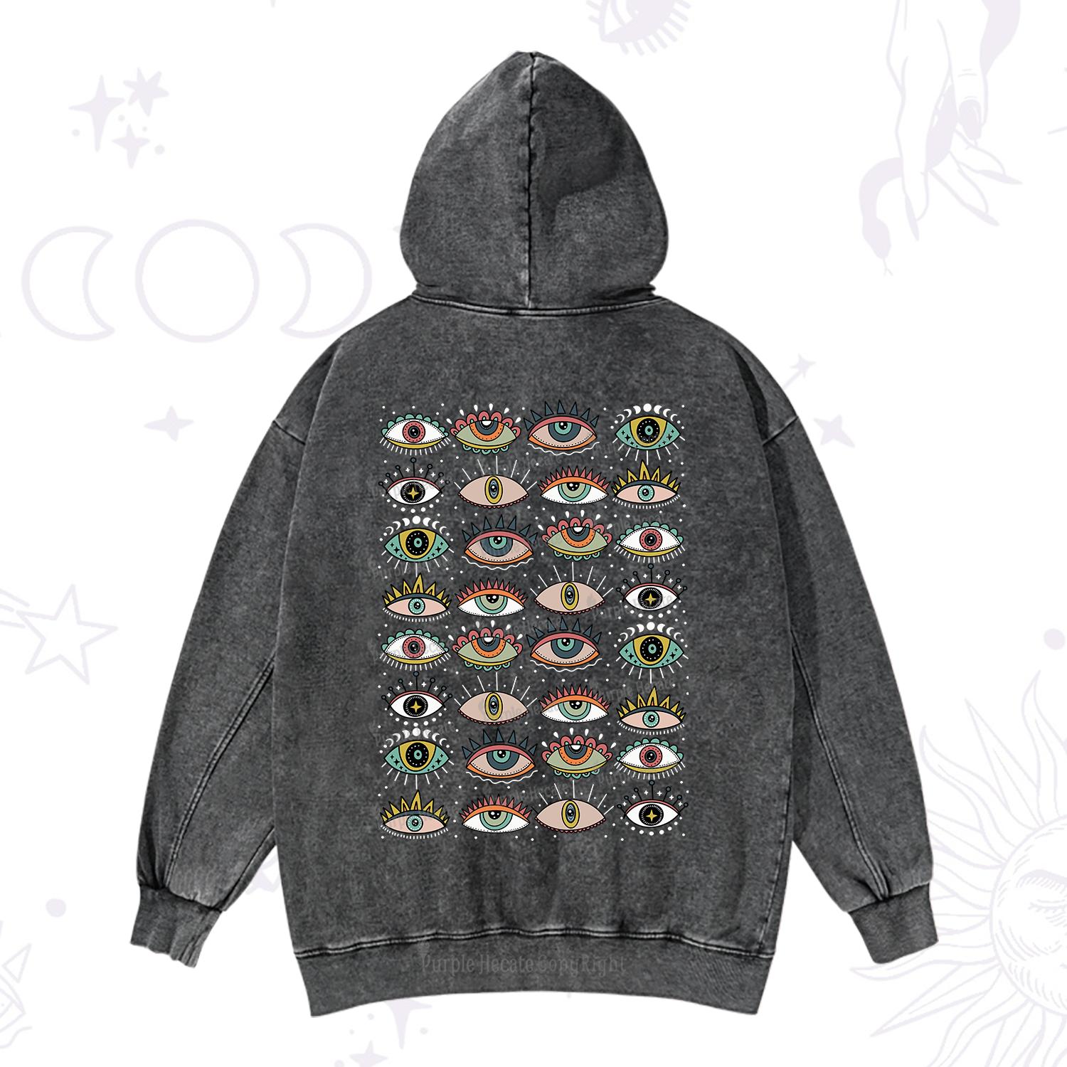 Purplehecate Evil Eye Pattern Washed Hoodie