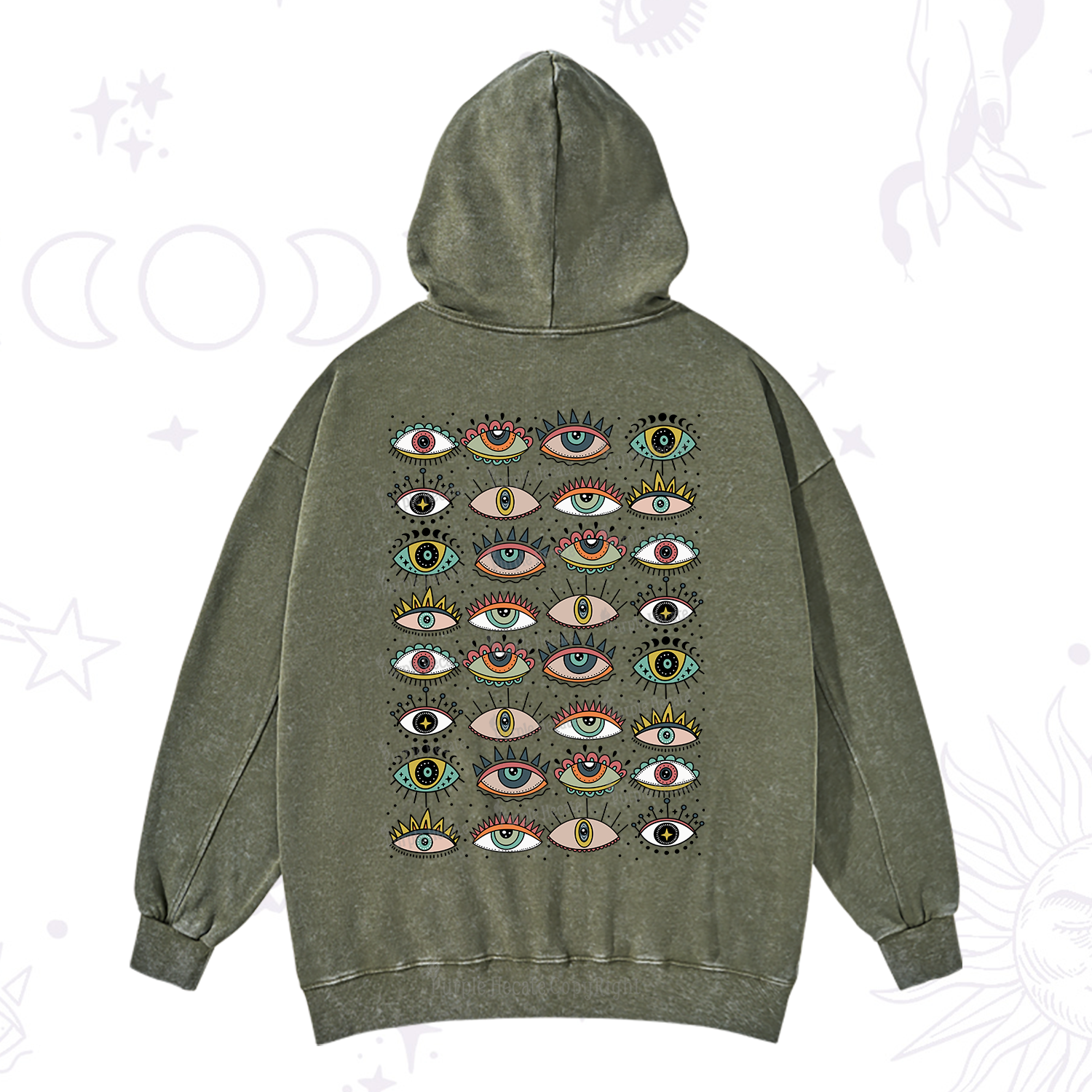 Purplehecate Evil Eye Pattern Washed Hoodie