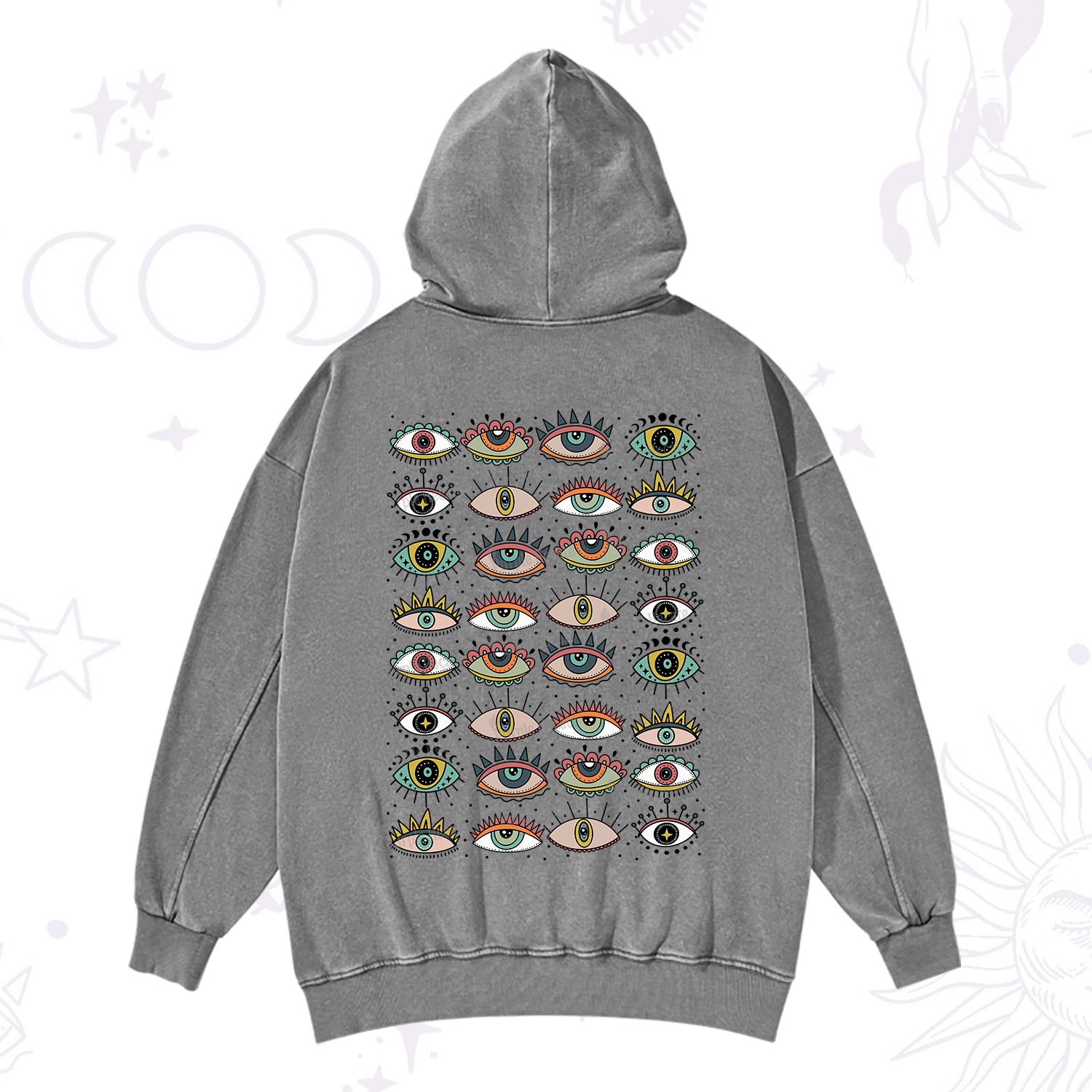 Purplehecate Evil Eye Pattern Washed Hoodie