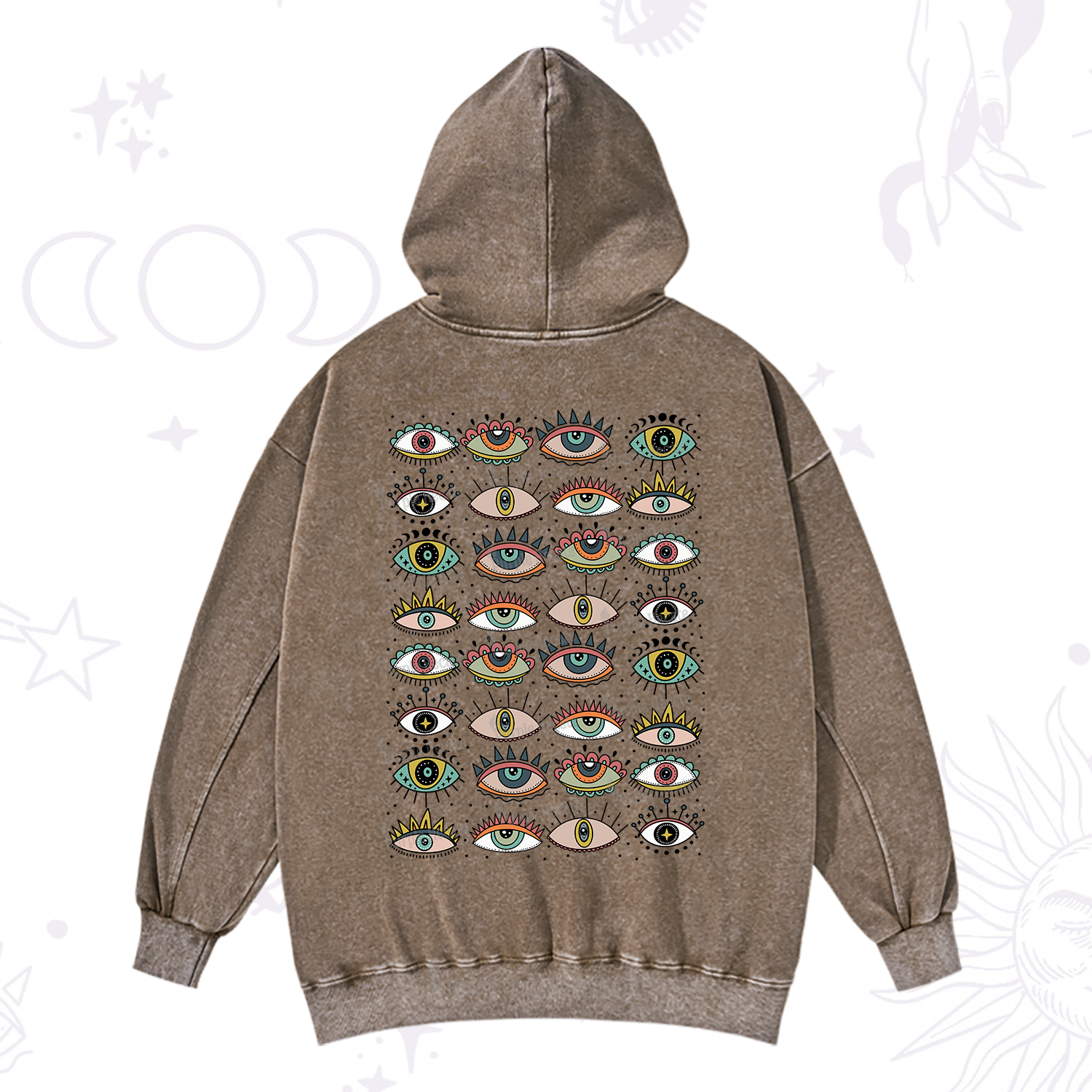 Purplehecate Evil Eye Pattern Washed Hoodie