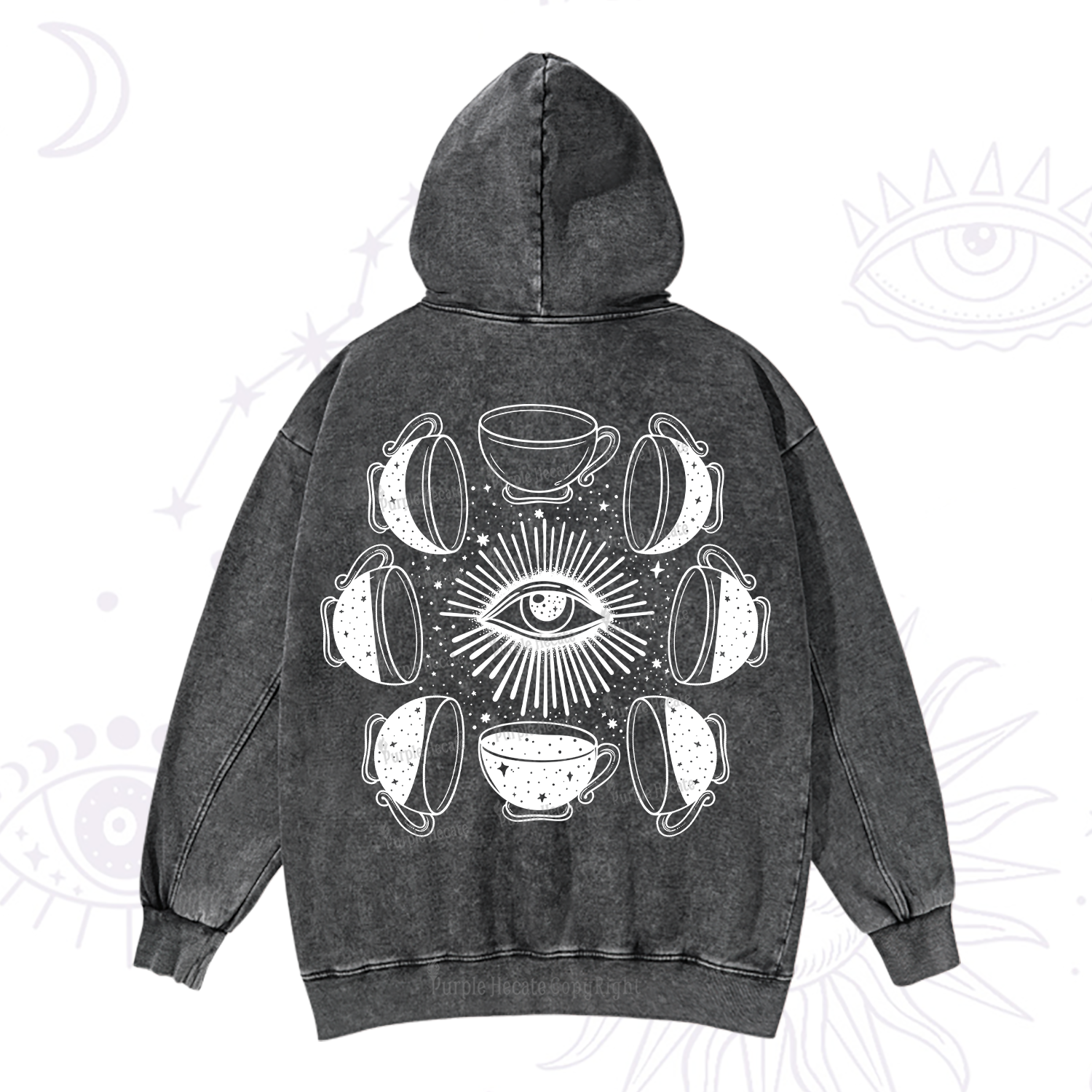 Purplehecate Moon Phase Coffee Washed Hoodie