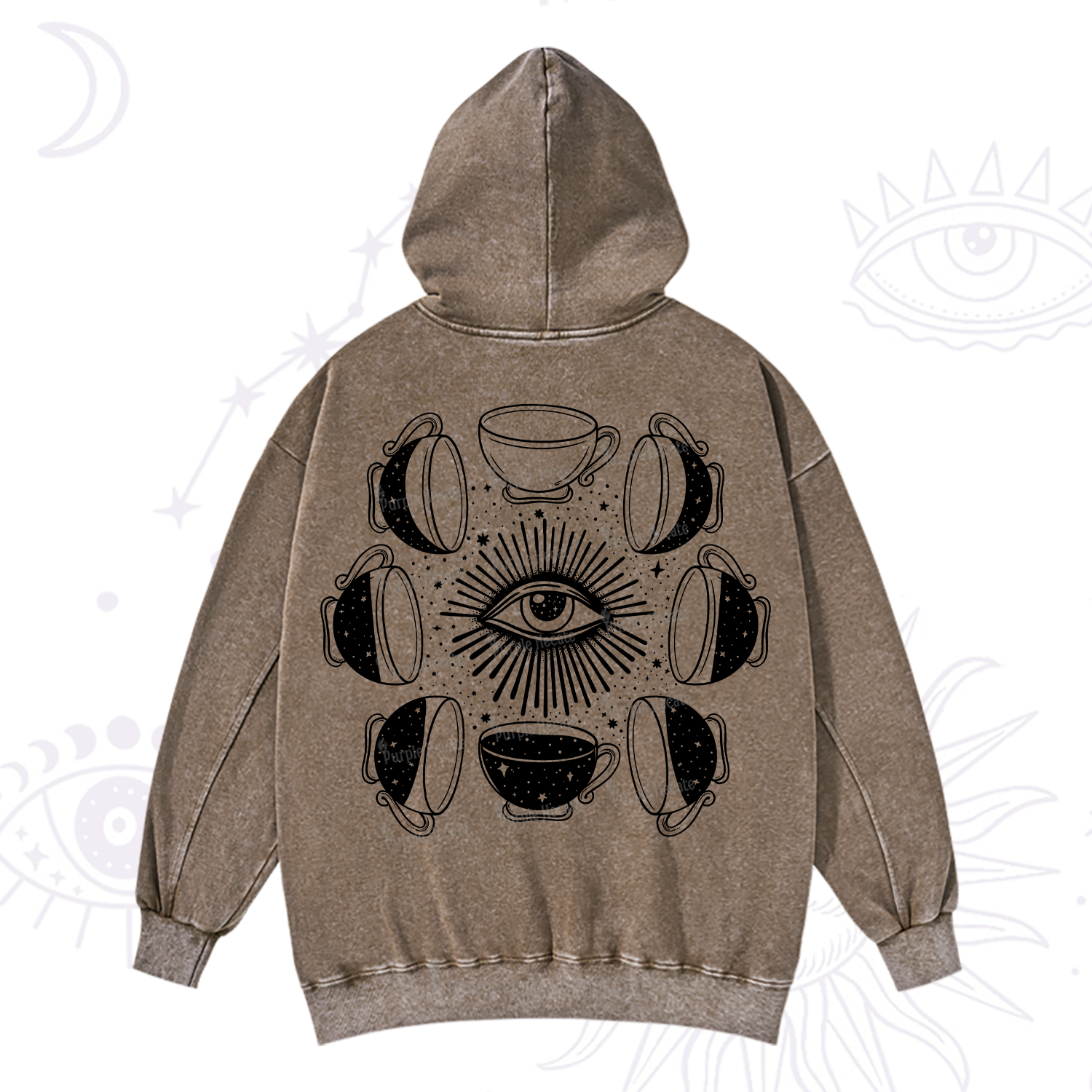 Purplehecate Moon Phase Coffee Washed Hoodie