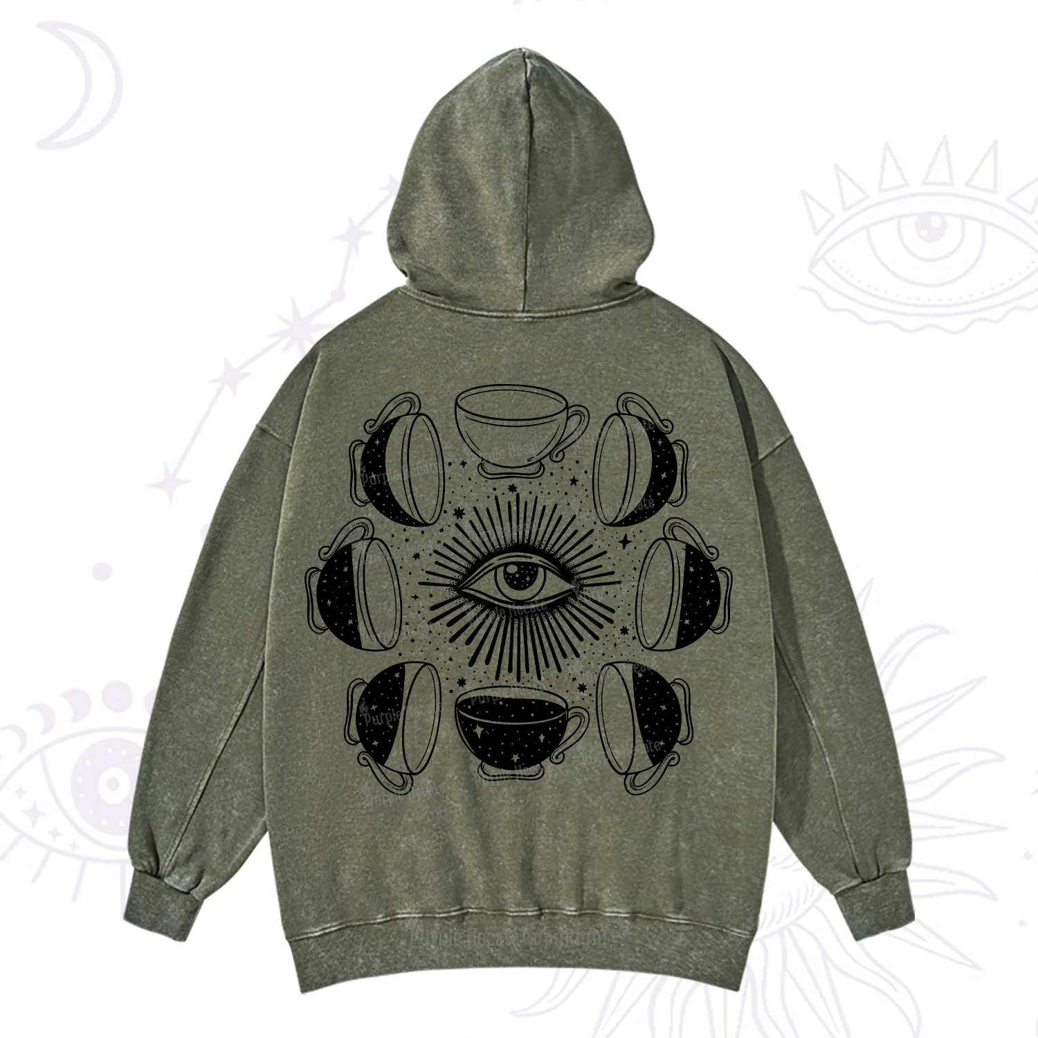 Purplehecate Moon Phase Coffee Washed Hoodie