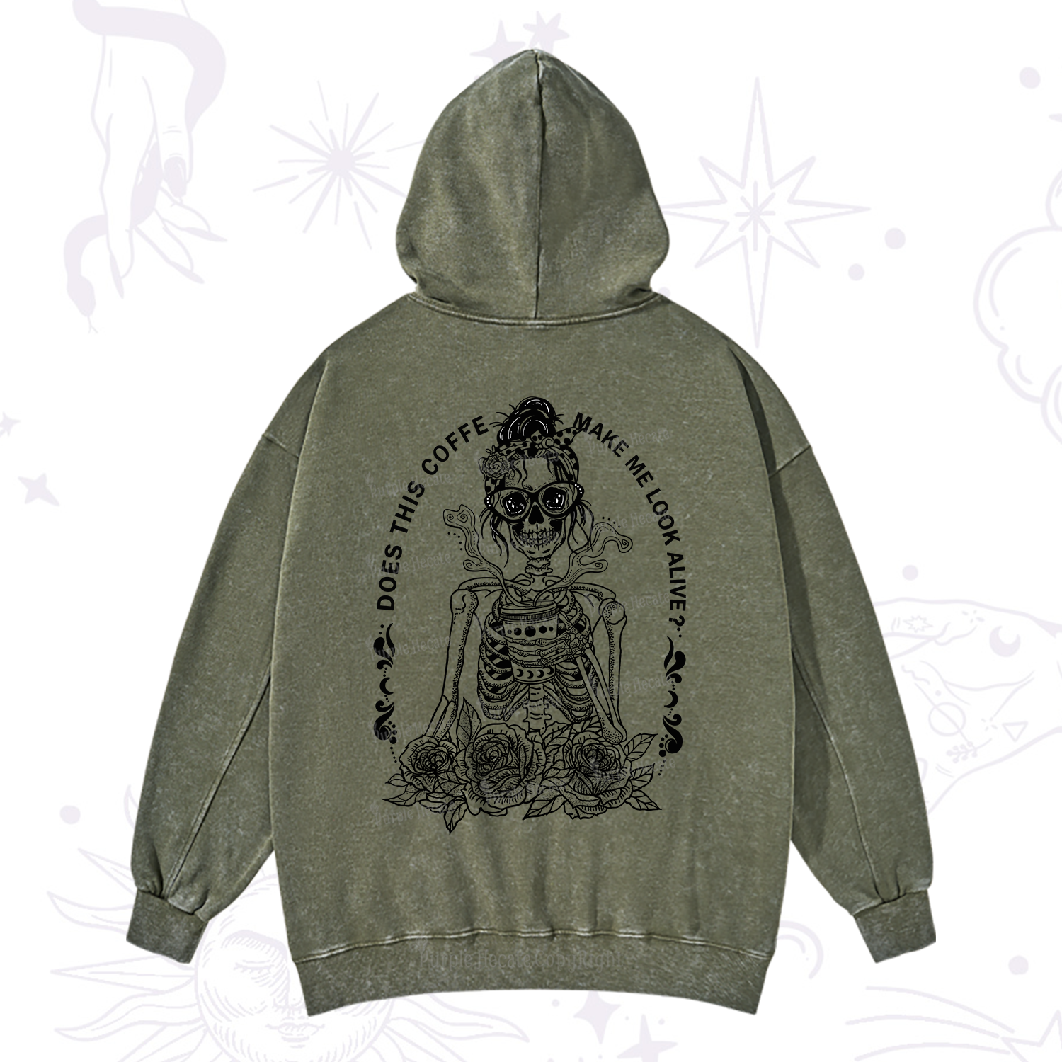 Purplehecate Does This Coffee Make Me Look Alive Washed Hoodie