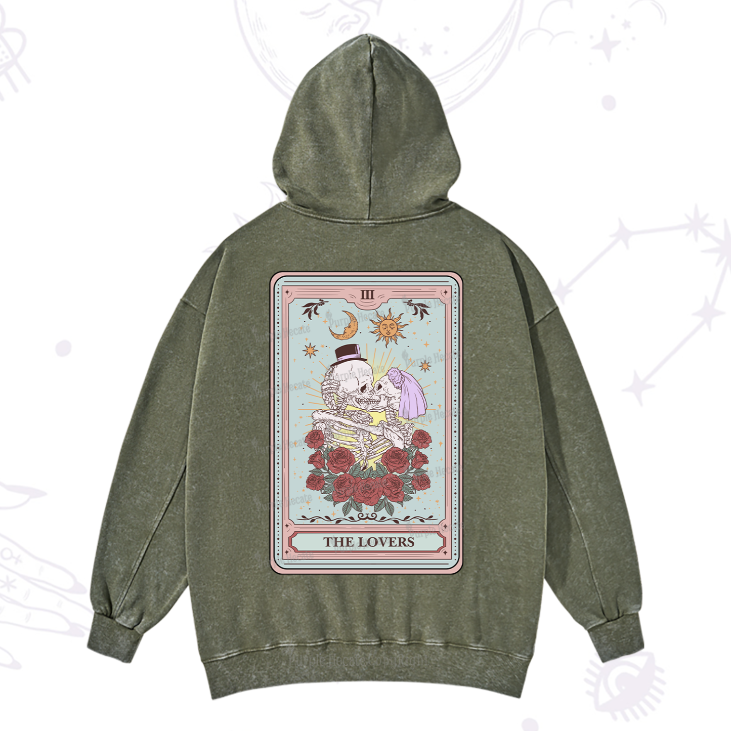 Purplehecate The Lovers Tarot Washed Hoodie