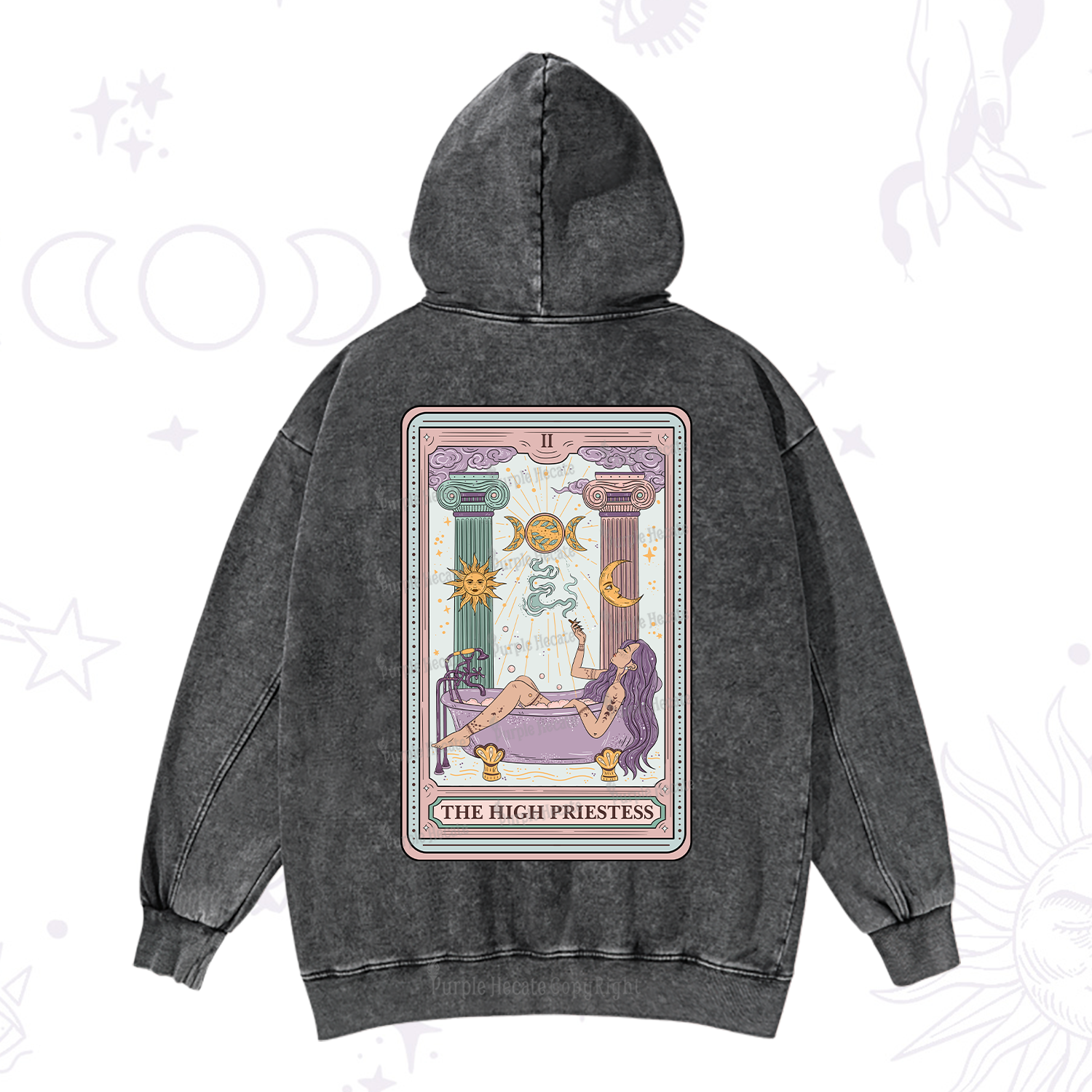 Purplehecate The High Priestess Tarot Washed Hoodie