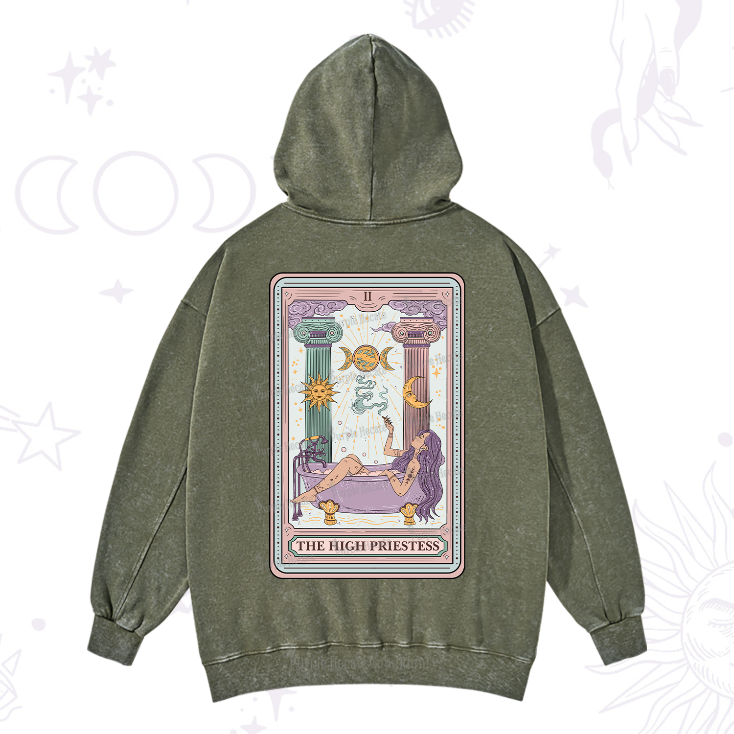 Purplehecate The High Priestess Tarot Washed Hoodie