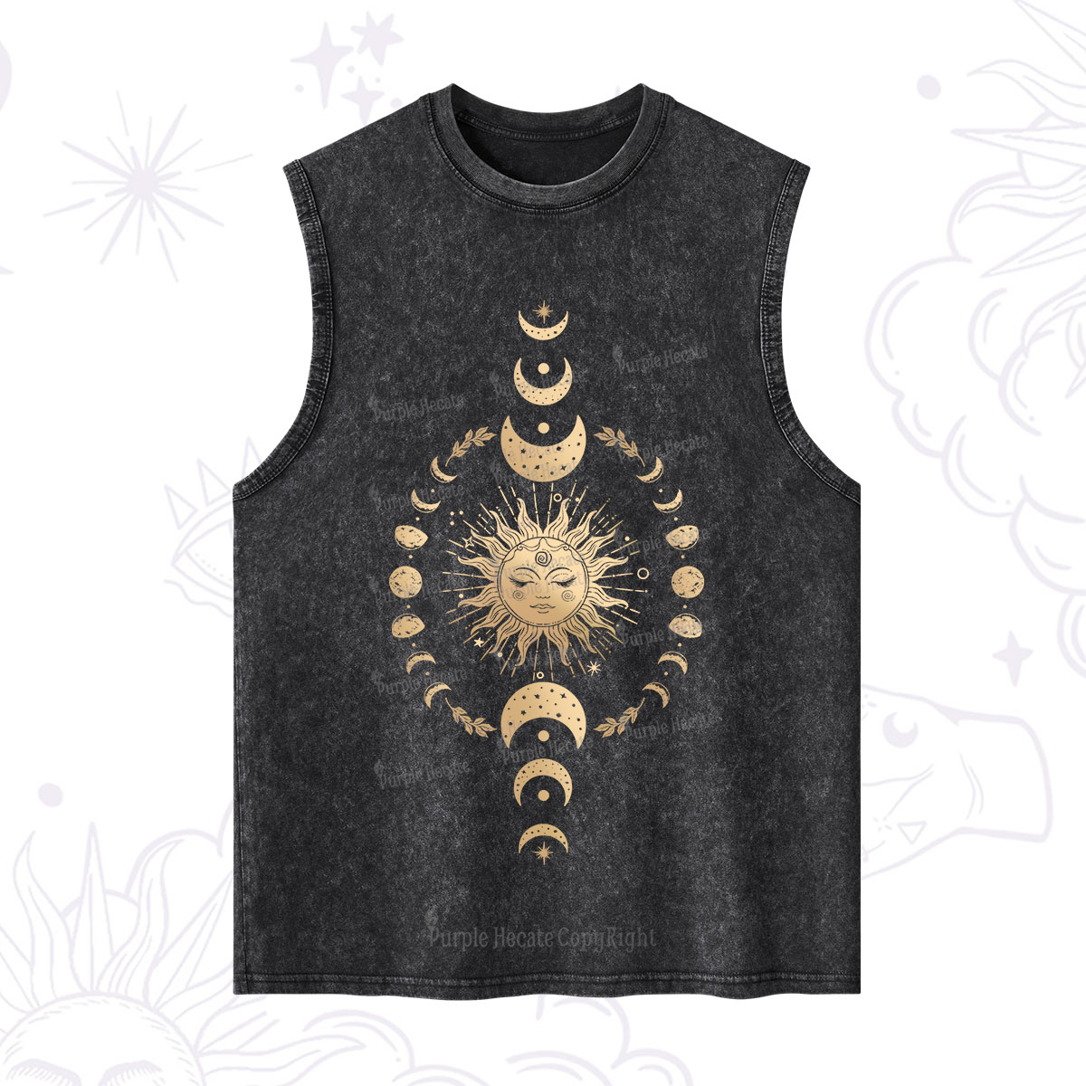 Purplehecate Celestial Sun & Moon Phases Washed Tank