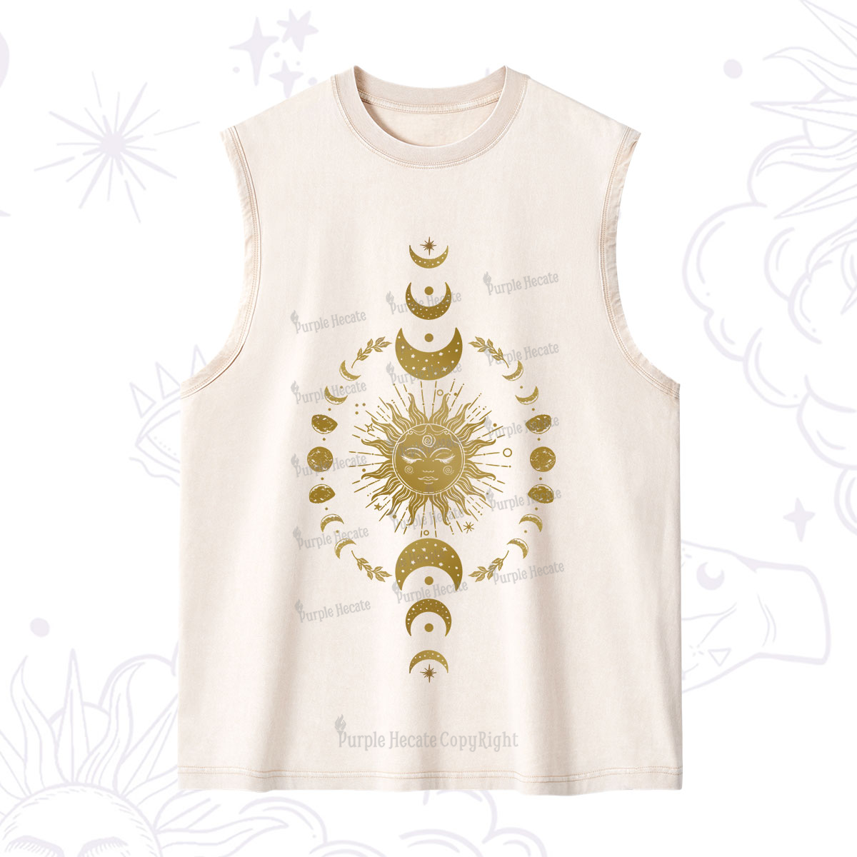 Purplehecate Celestial Sun & Moon Phases Washed Tank
