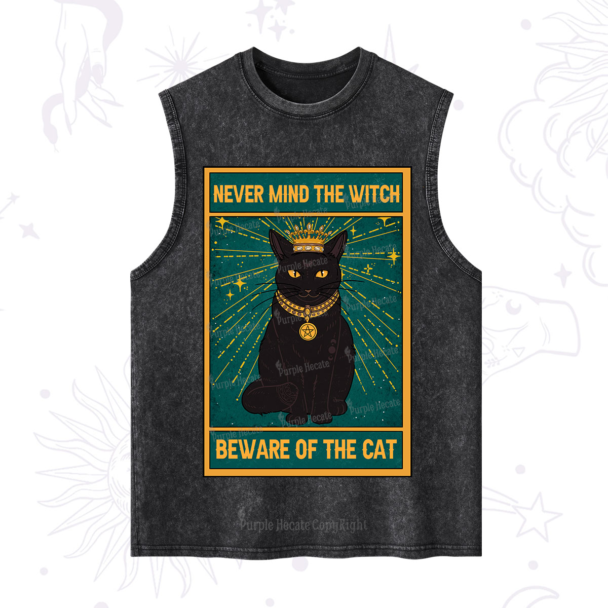 Purplehecate The Never Mind The Witch Beware Of The Cat Oracle Card Washed Tank