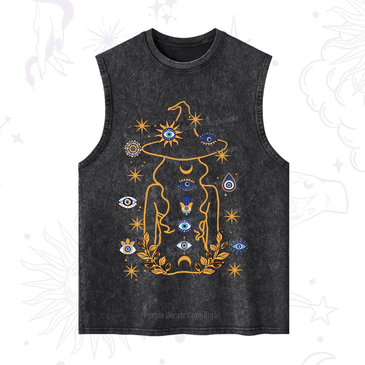 Purplehecate Evil Eye Woman Back Washed Tank