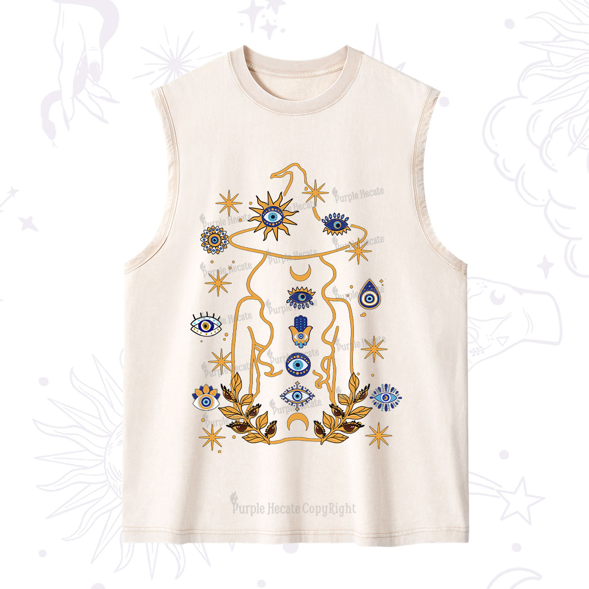 Purplehecate Evil Eye Woman Back Washed Tank