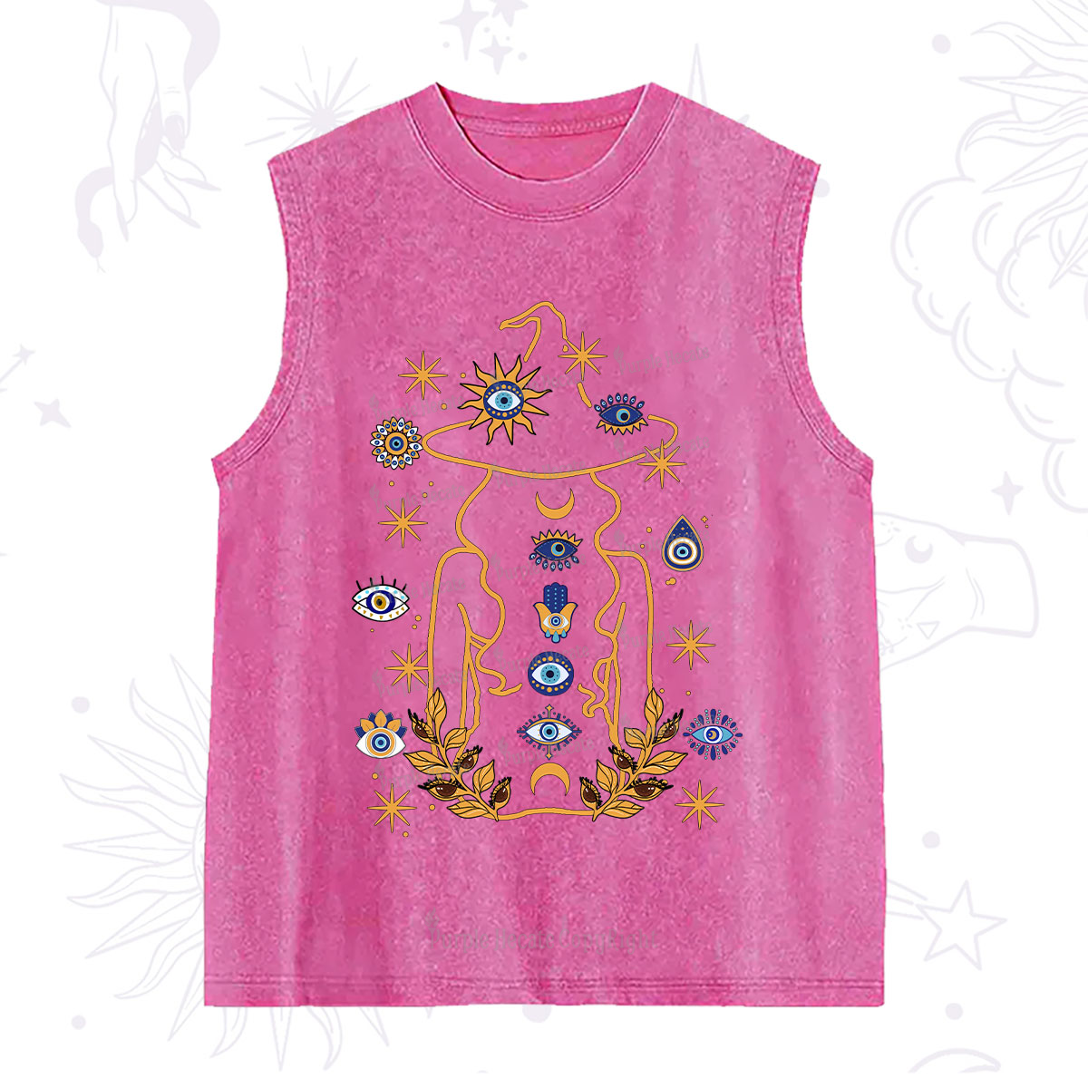 Purplehecate Evil Eye Woman Back Washed Tank