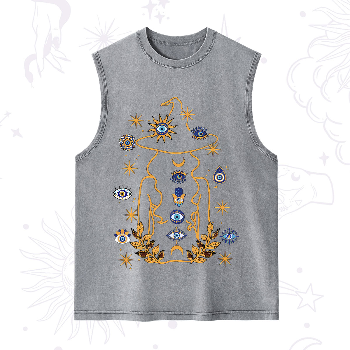 Purplehecate Evil Eye Woman Back Washed Tank