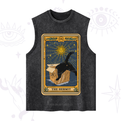 Purplehecate The Cardboard Hermit Cat Tarot Washed Tank