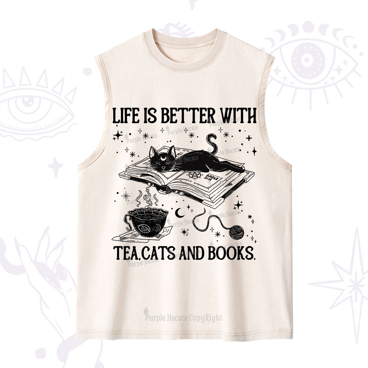 Purplehecate Life Is Better With Cats And Books Washed Tank
